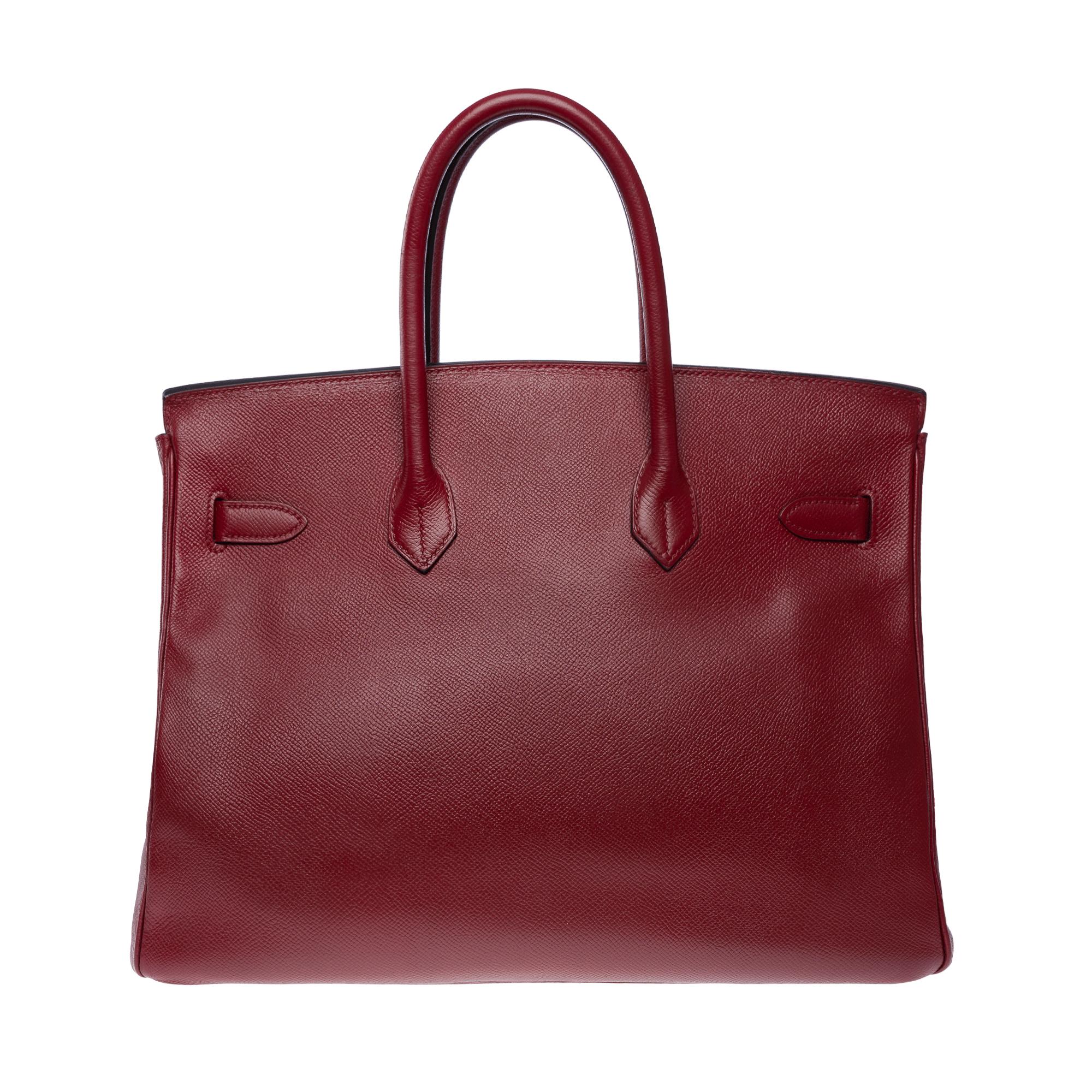 Brown Hermès Birkin 35 handbag in Rouge H (Burgundy) Epsom calf leather, PHW For Sale