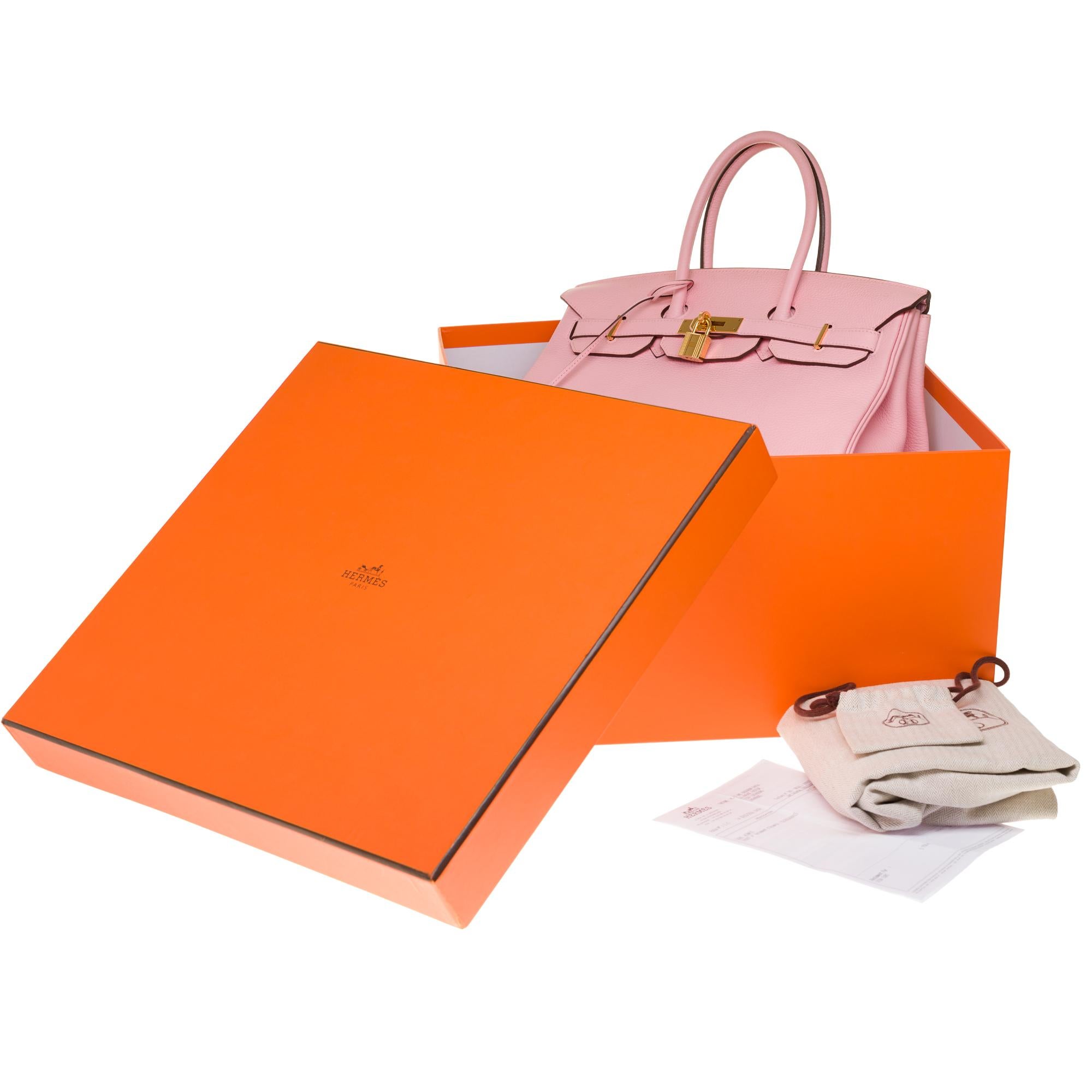 Hermès Birkin 35 handbag in Sakura Pink Taurillon Clémence leather with GHW ! 4