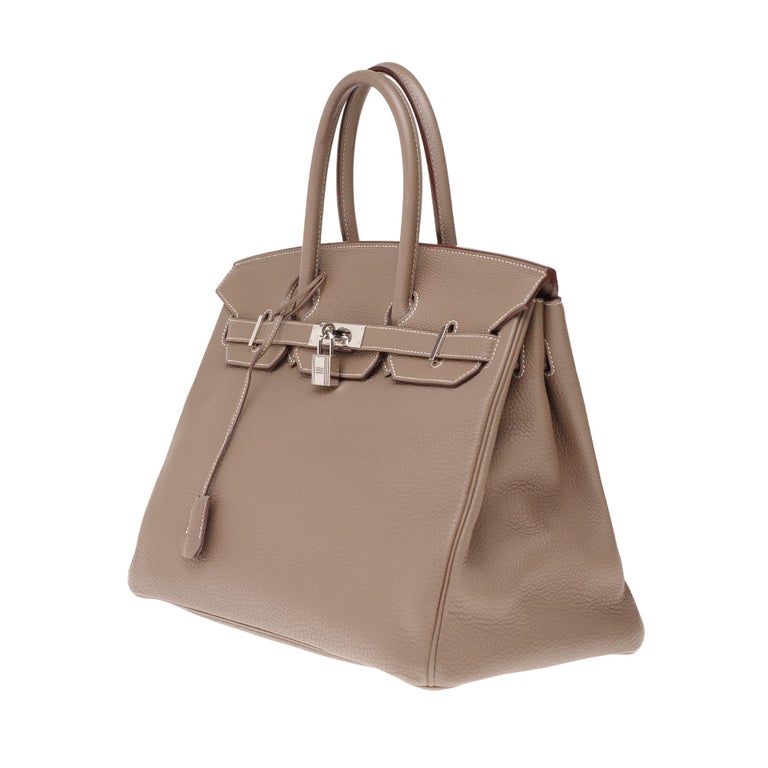 Hermès Birkin 35 handbag in Togo Etoupe leather with Silver Palladium ...