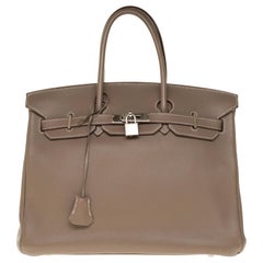 Hermès Birkin 35 handbag in Togo Etoupe leather with Silver Palladium hardware !