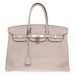 Hermès Birkin 35 handbag in Togo Etoupe leather with Silver Palladium hardware !