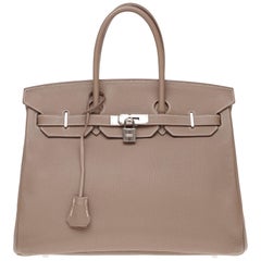 Hermès Birkin 35 handbag in Togo Etoupe leather with Silver Palladium hardware !