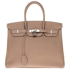 Hermès Birkin 35 Handtasche in Togo Etoupe mit Silber Hardware !