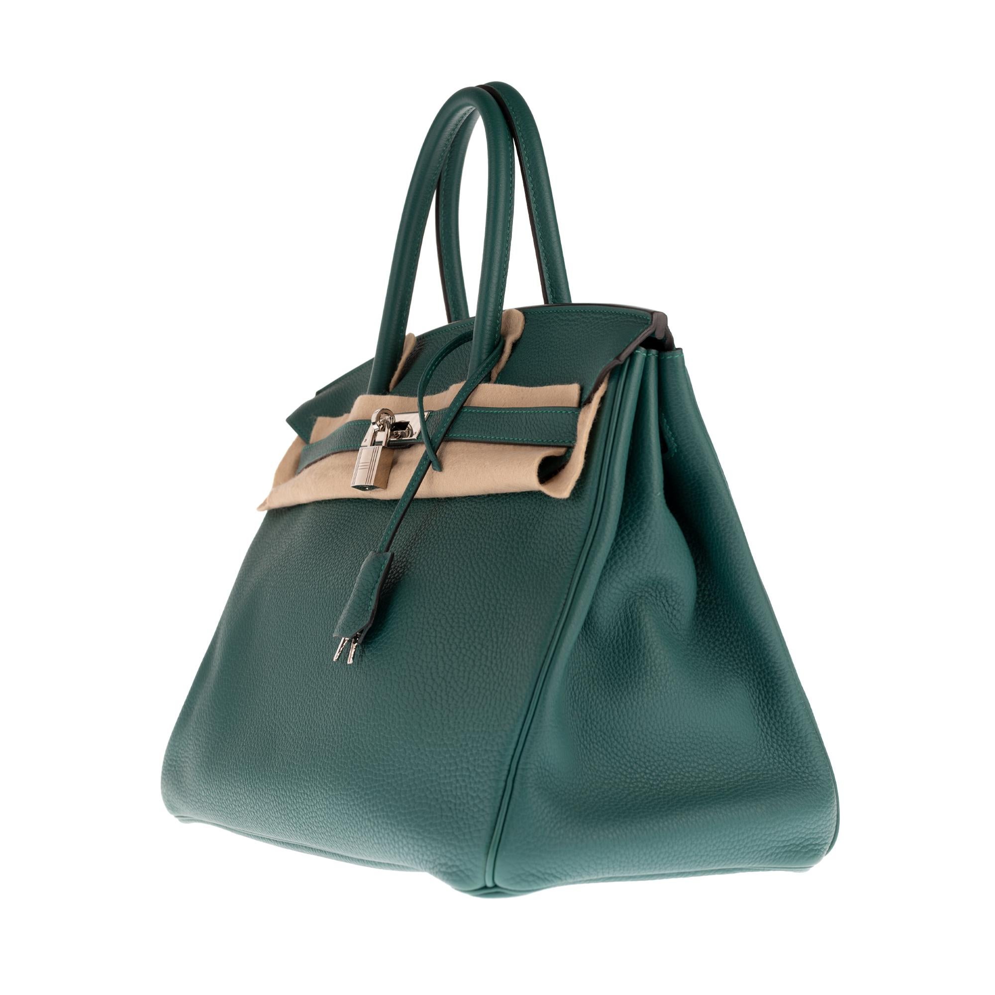Green Hermès Birkin 35 handbag in Togo green Malachite color, PHW, Full set !