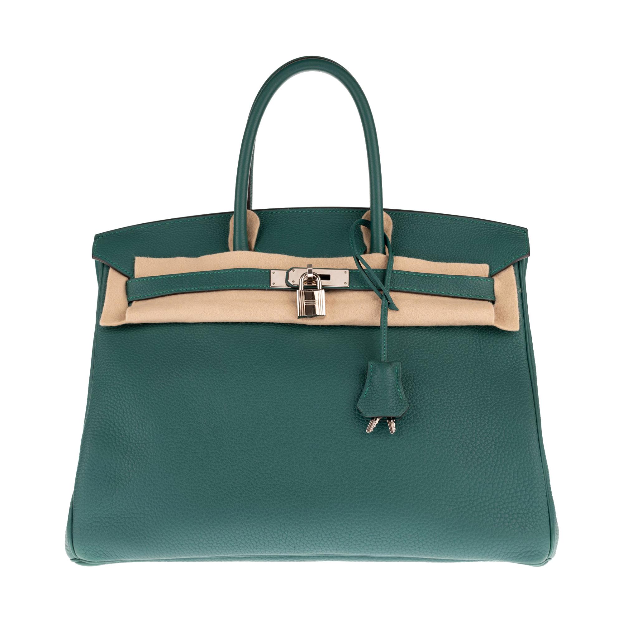 Hermès Birkin 35 handbag in Togo green Malachite color, PHW, Full set !