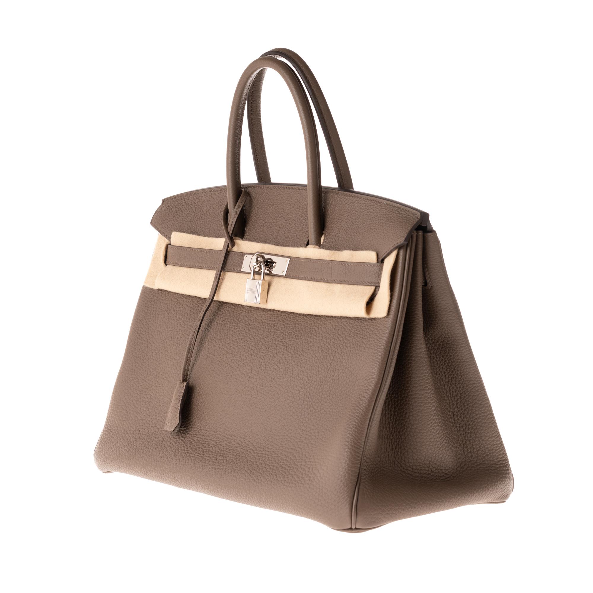 Hermès Birkin 35 Handtasche aus Togo-Leder in Taupe-Farbe und silberner Hardware! (Braun)