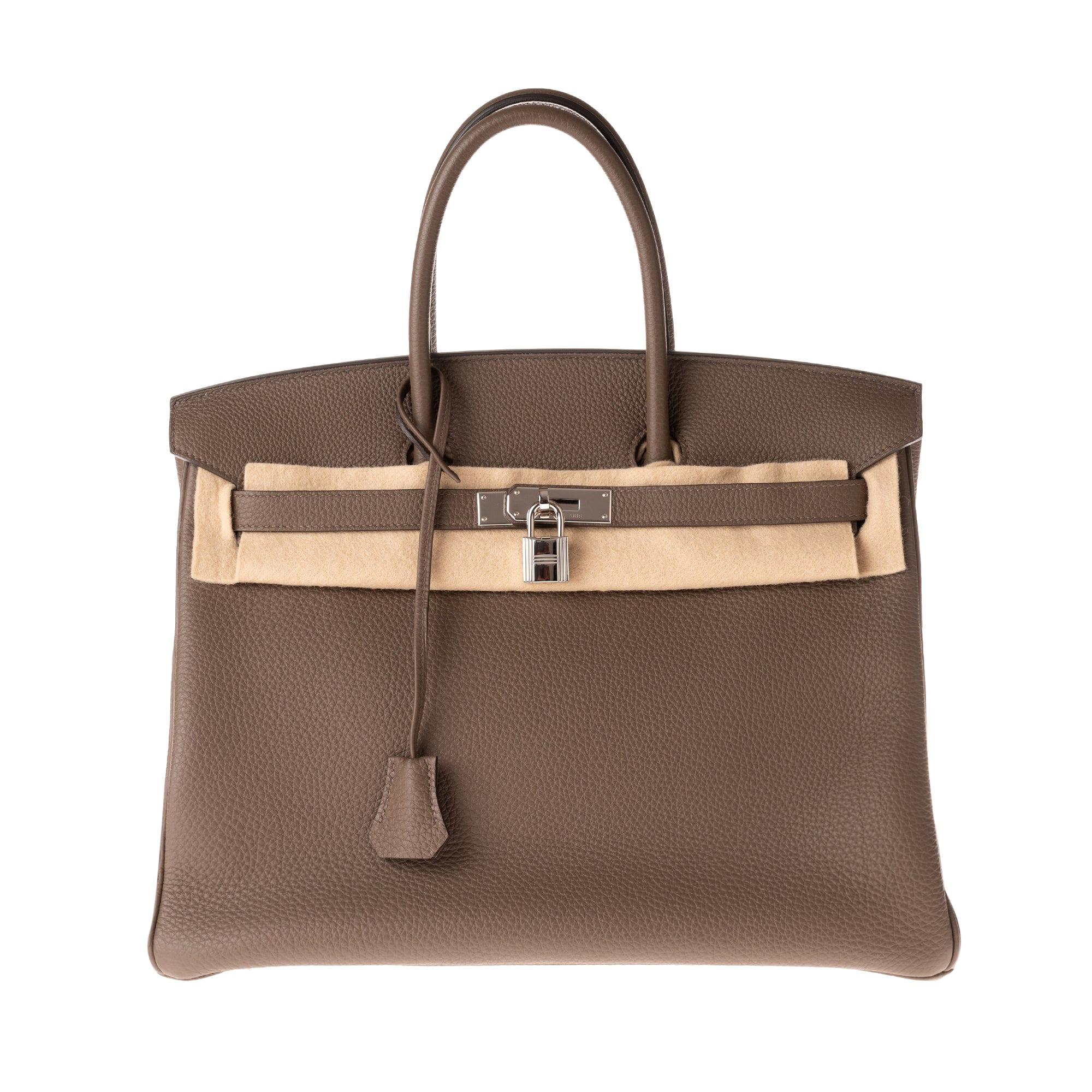 Hermès Birkin 35 Handtasche aus Togo-Leder in Taupe-Farbe und silberner Hardware!