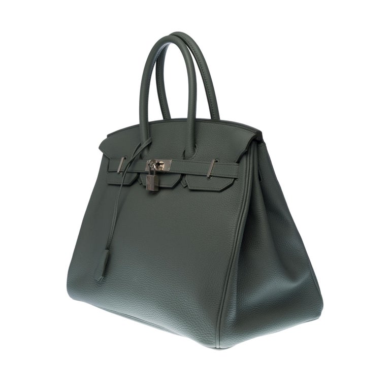Silver Hermès Birkin 35 handbag in Vert Amande Togo leather with silver hardware !