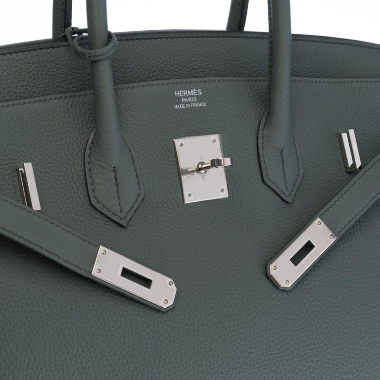 Women's or Men's Hermès Birkin 35 handbag in Vert Amande Togo leather with silver hardware !