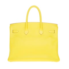 Hermès Birkin 35 handbag in yellow epsom leather & grey interior with PHW !