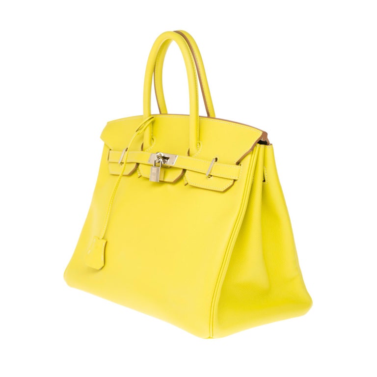 Hermès Birkin 35 handbag in yellow epsom leather and grey interior with ...
