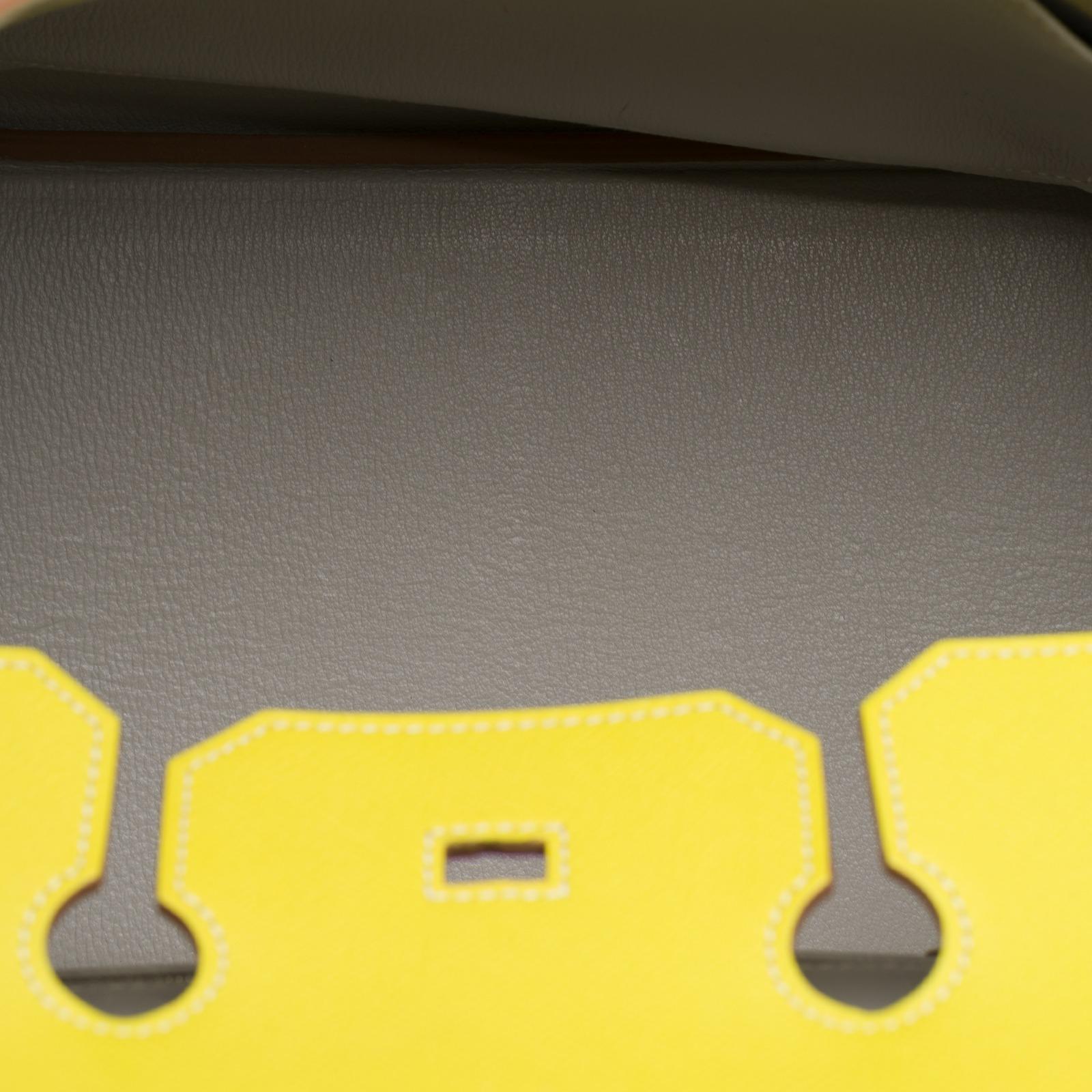 Yellow Hermès Birkin 35 handbag in yellow epsom leather & grey interior with PHW !