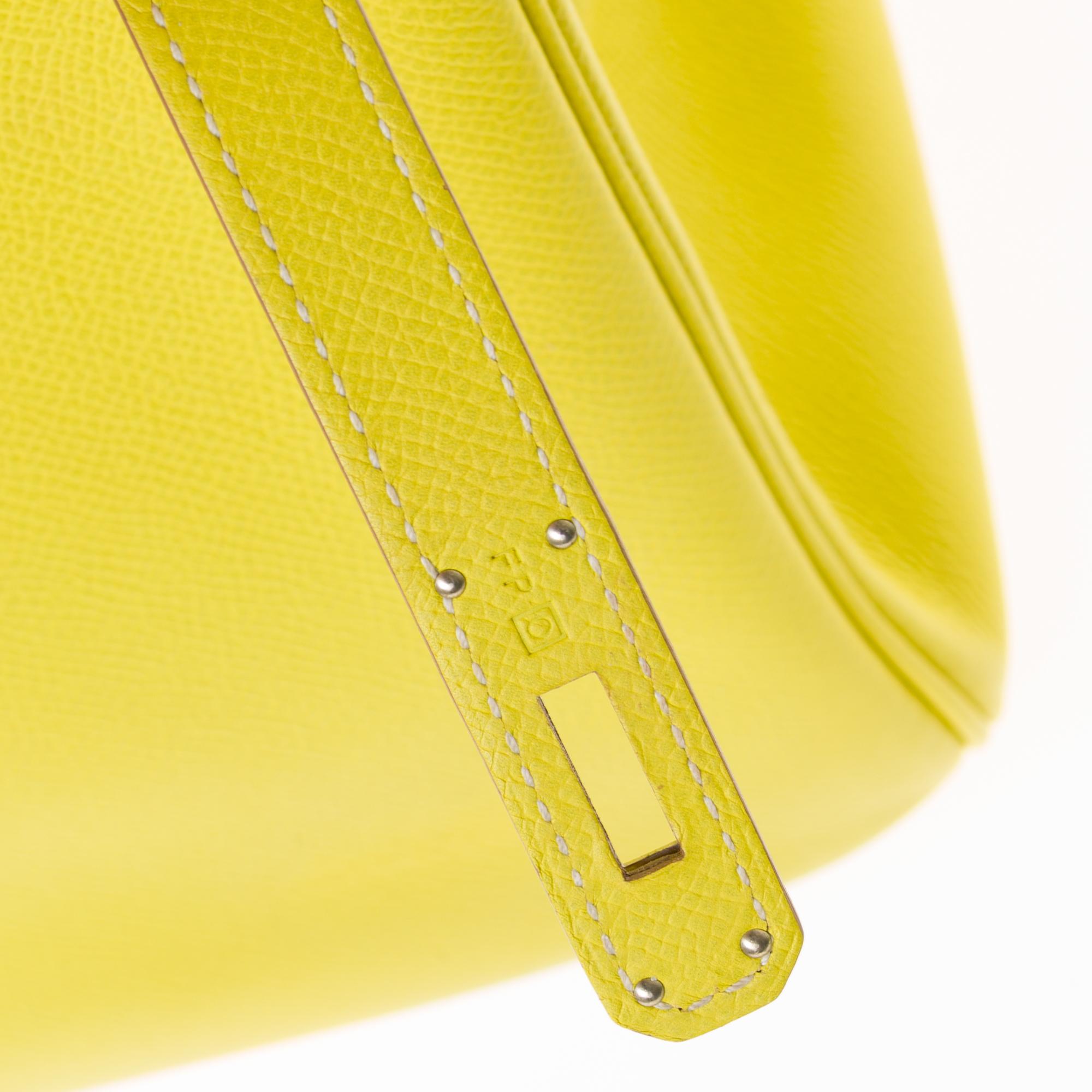 Hermès Birkin 35 handbag in yellow epsom leather & grey interior with PHW ! In Good Condition In Paris, IDF