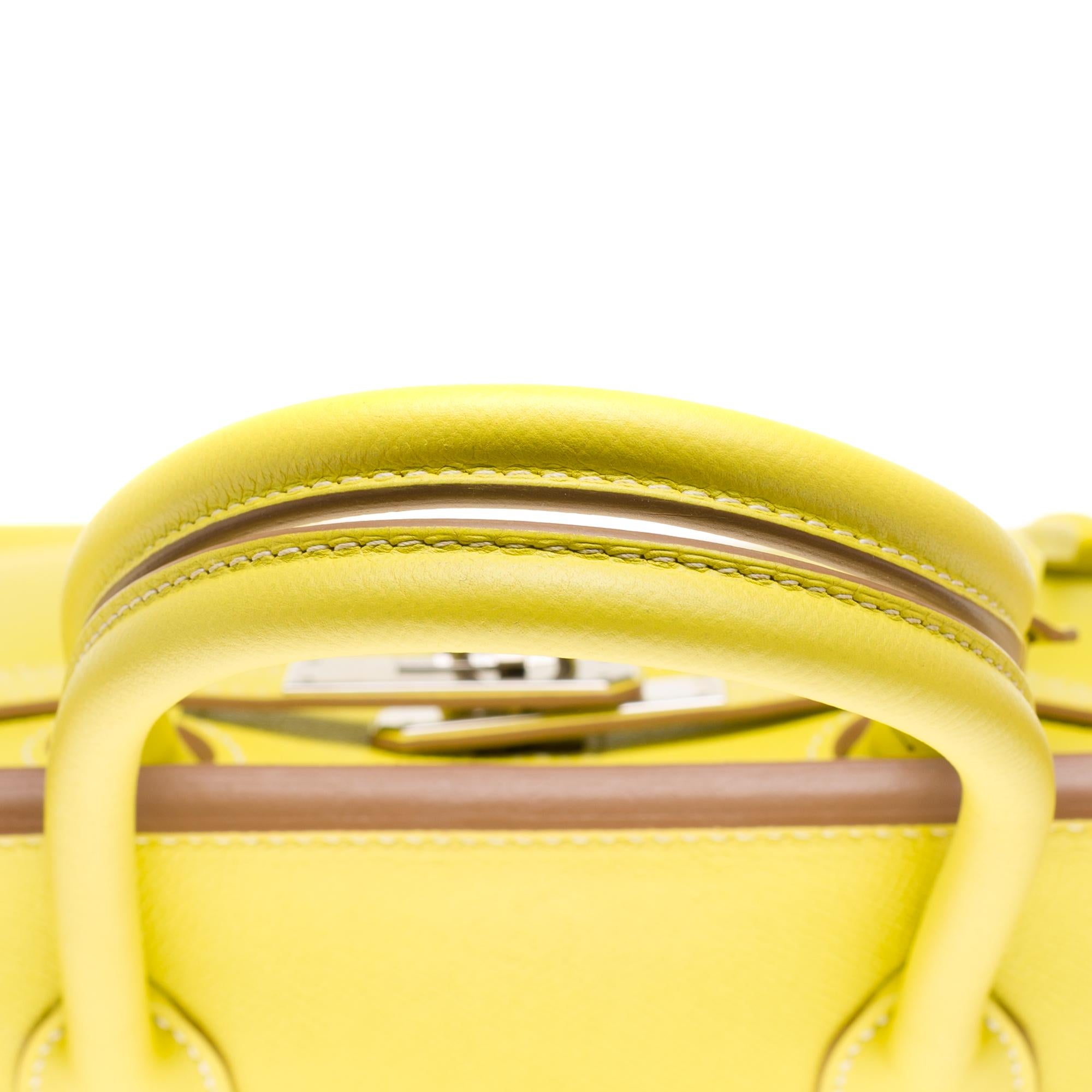 Women's Hermès Birkin 35 handbag in yellow epsom leather & grey interior with PHW !