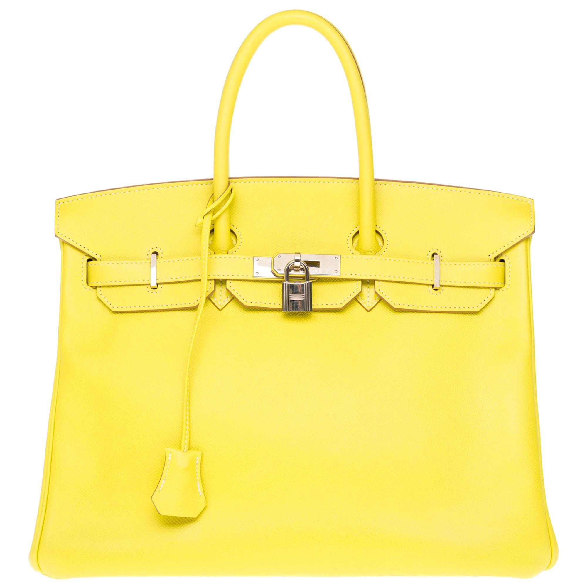 Hermès Birkin 35 handbag in yellow epsom leather & grey interior with PHW !