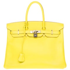 Sac à main Hermès Birkin 35 en cuir epsom jaune & intérieur gris avec PHW !