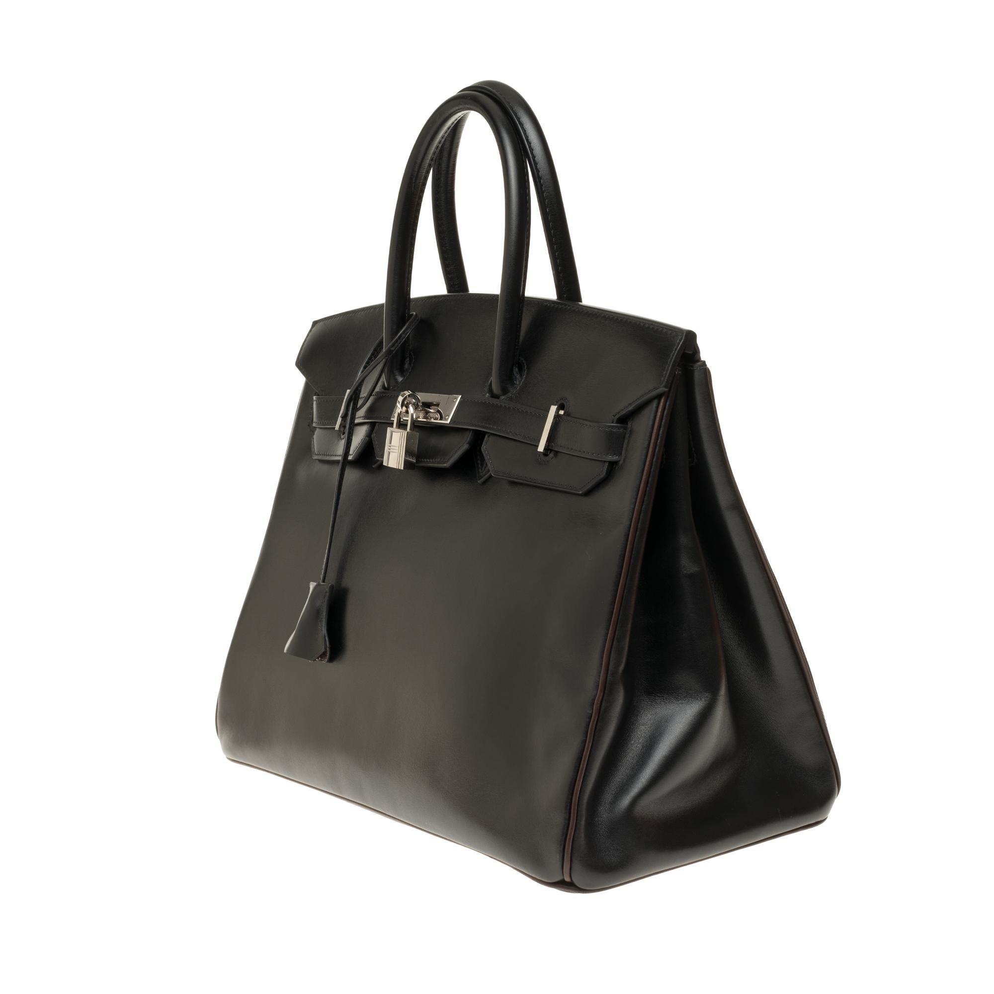Hermès Birkin 35 Handtasche Sonderbestellung Bicolor in schwarzem und braunem Kalbsleder:: PHW (Schwarz)