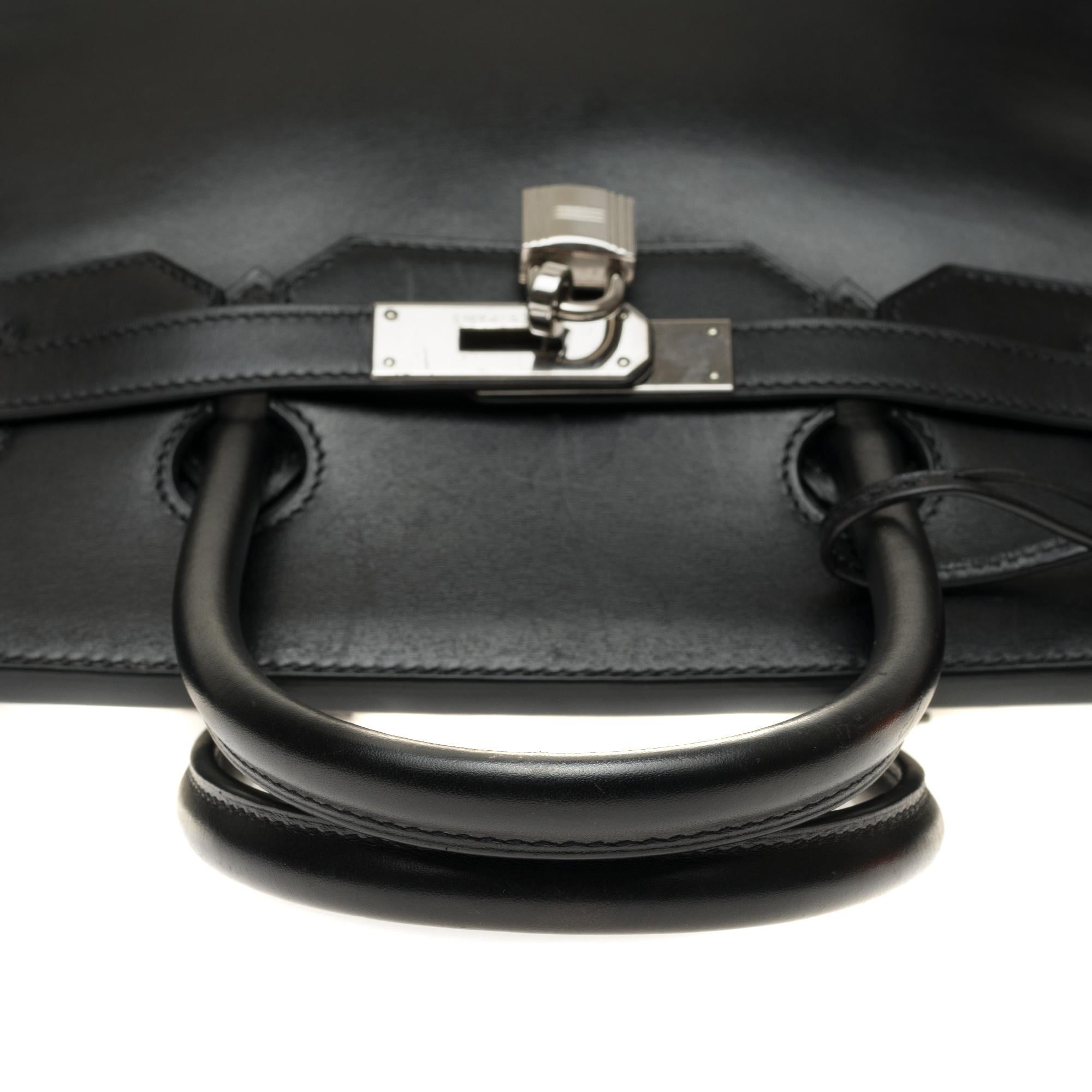 Hermès Birkin 35 Handtasche Sonderbestellung Bicolor in schwarzem und braunem Kalbsleder:: PHW 3