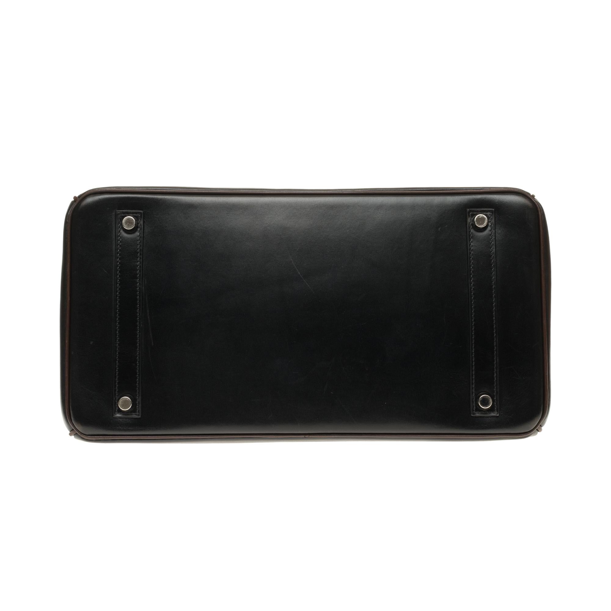 Hermès Birkin 35 Handtasche Sonderbestellung Bicolor in schwarzem und braunem Kalbsleder:: PHW 4