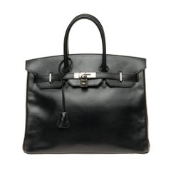 Hermès Birkin 35 sac à main commande spéciale bicolore en veau noir et brun:: PHW