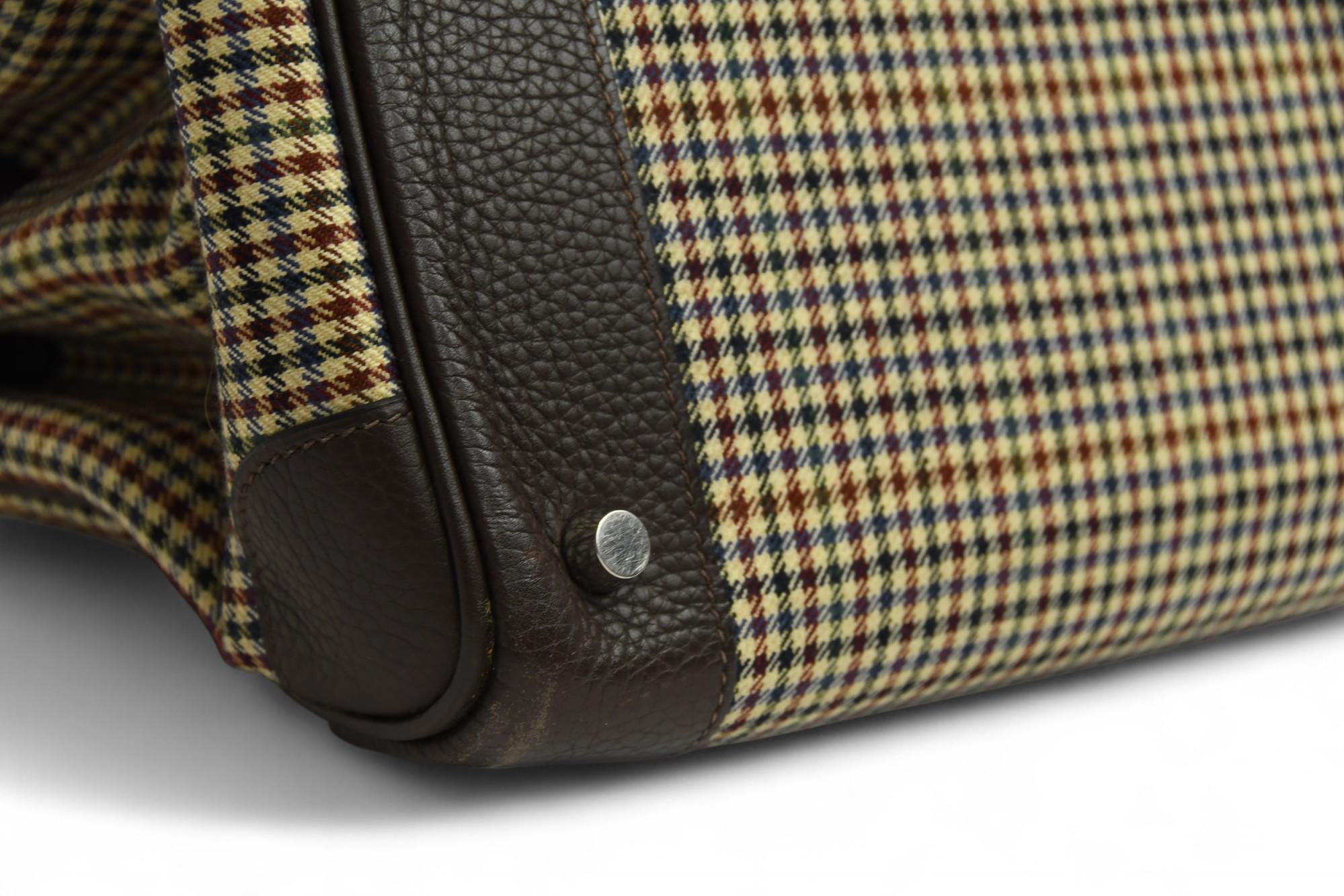 Hermès Birkin 35 Houndstooth Wool Lainage & Chocolate Clemence  Palladium HW 5