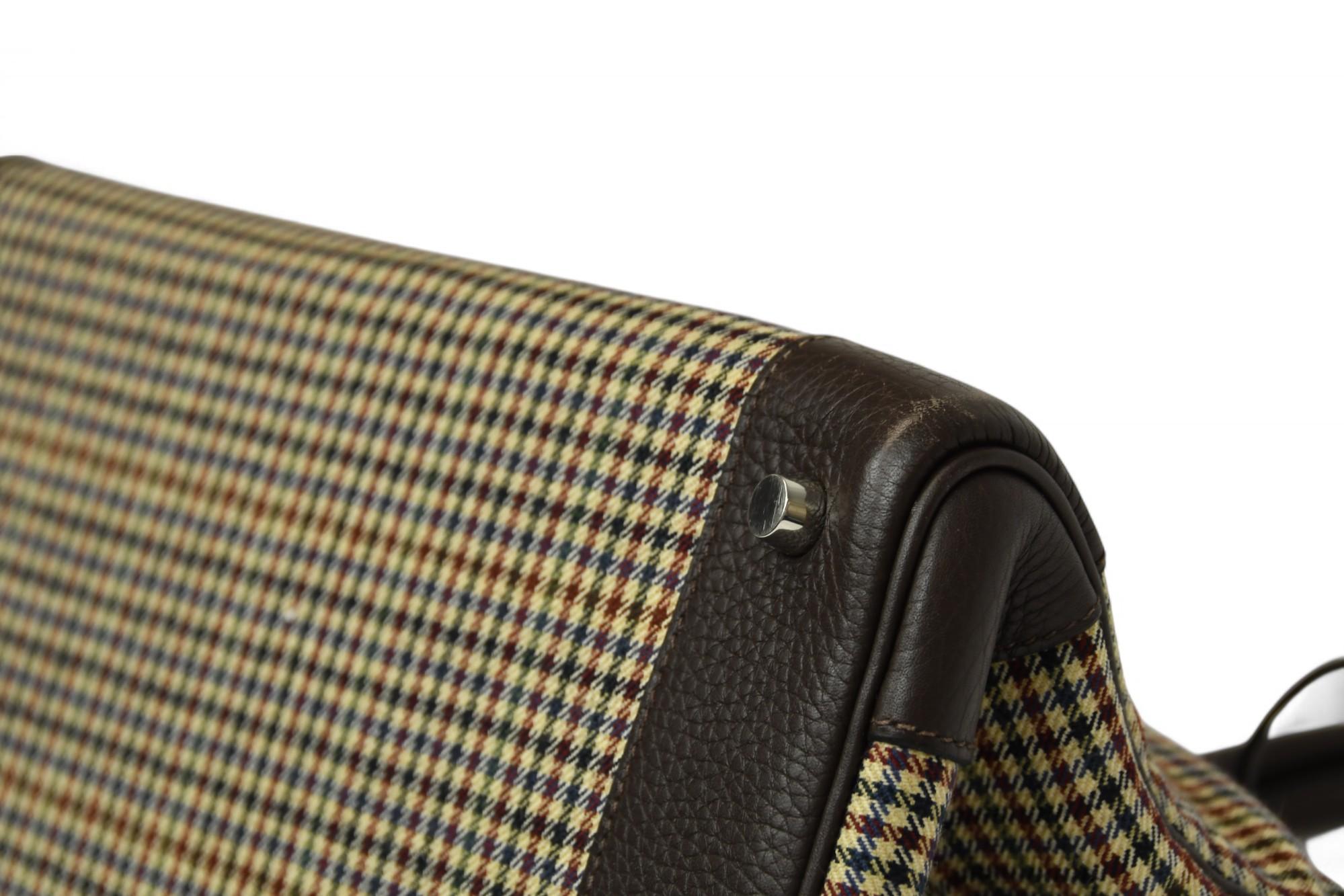 Hermès Birkin 35 Houndstooth Wool Lainage & Chocolate Clemence  Palladium HW 6