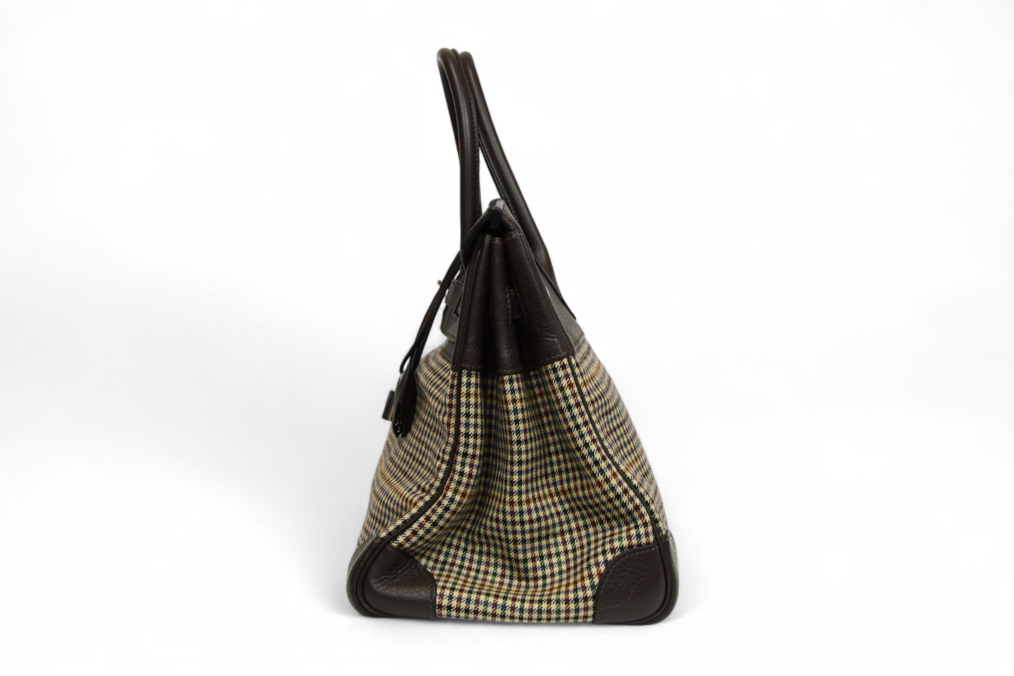 Hermès Birkin 35 Houndstooth Wool Lainage & Chocolate Clemence  Palladium HW 2