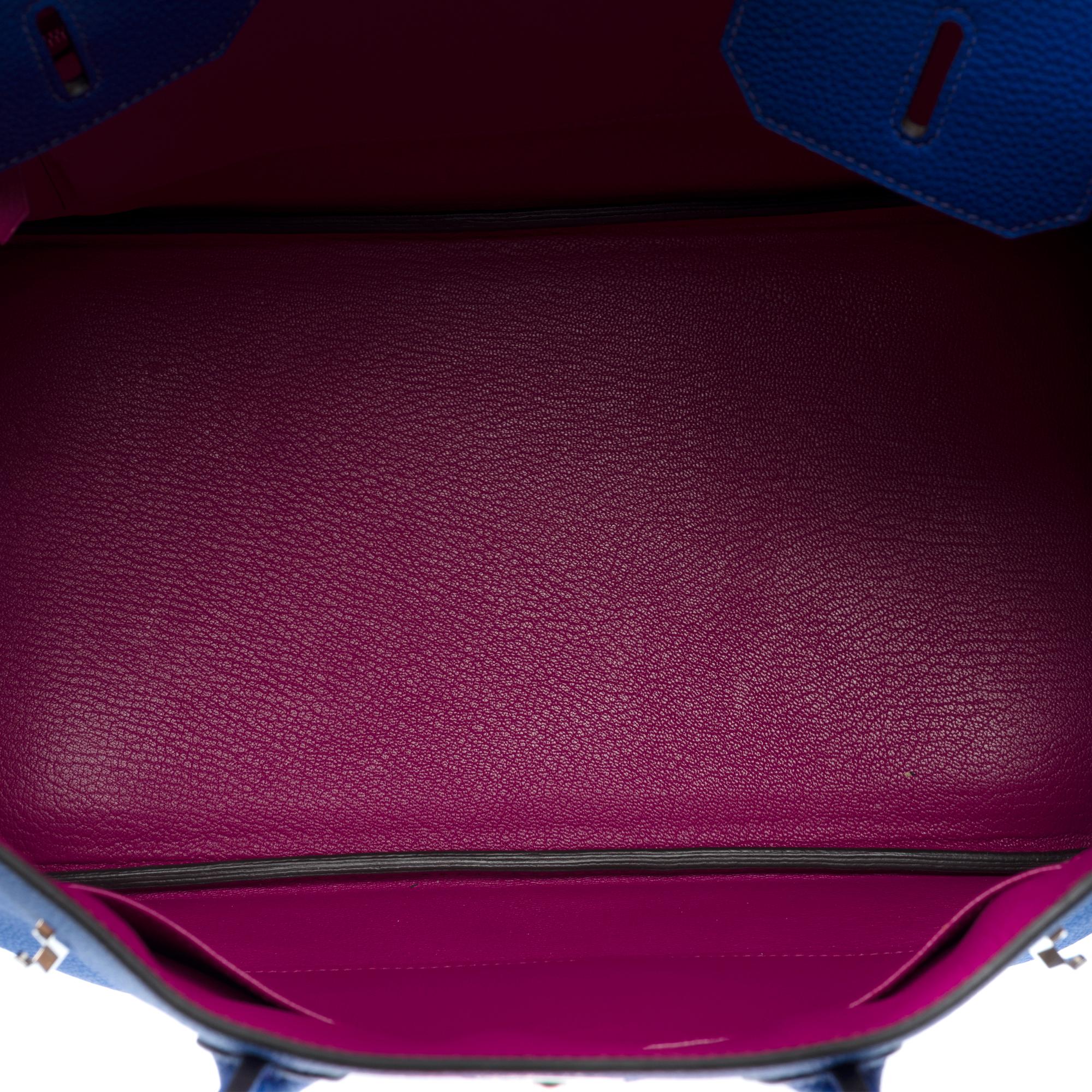 Hermès Birkin 35 HSS handbag in Electric Blue Togo&Fuchsia interior leather, PHW For Sale 6