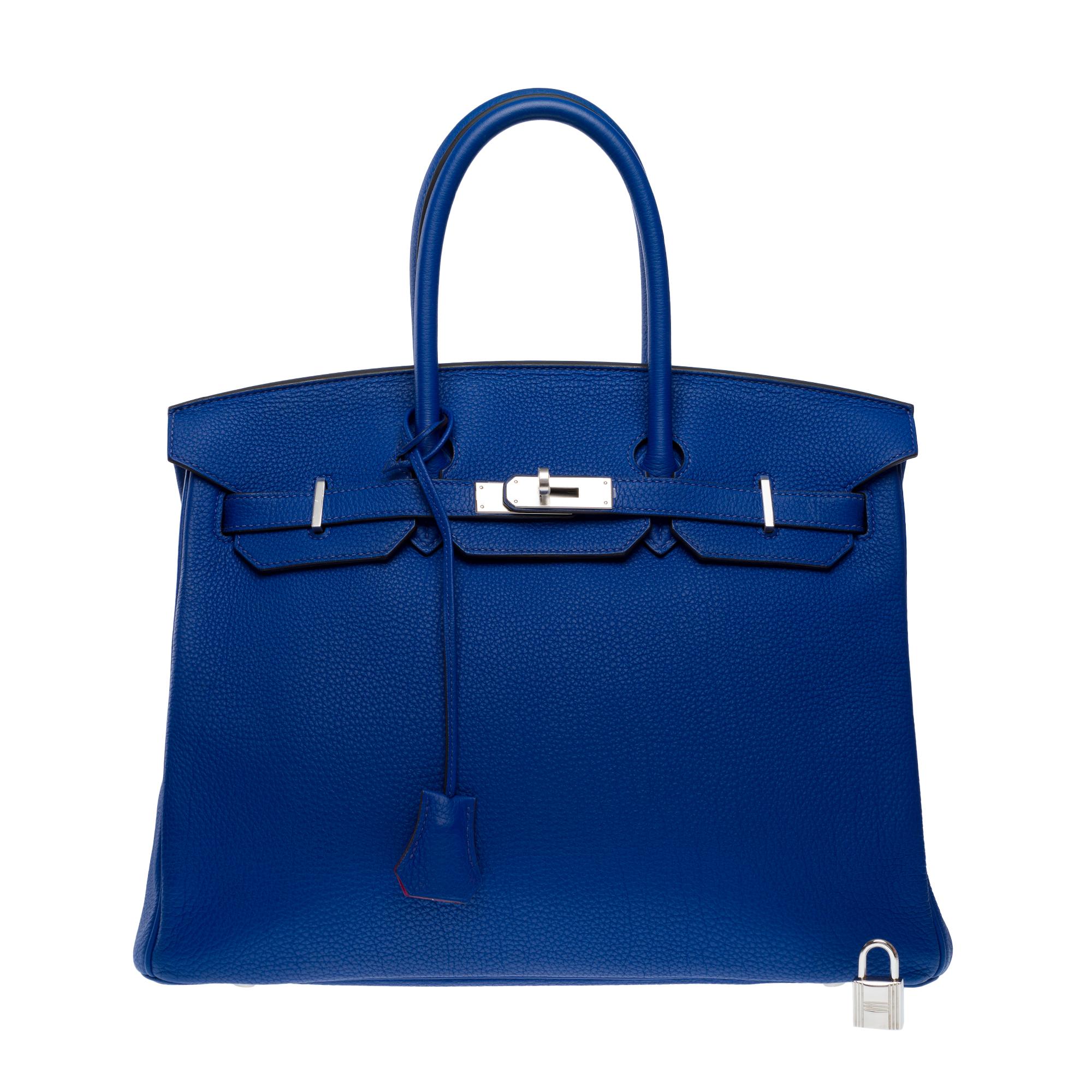 Women's or Men's Hermès Birkin 35 HSS handbag in Electric Blue Togo&Fuchsia interior leather, PHW For Sale