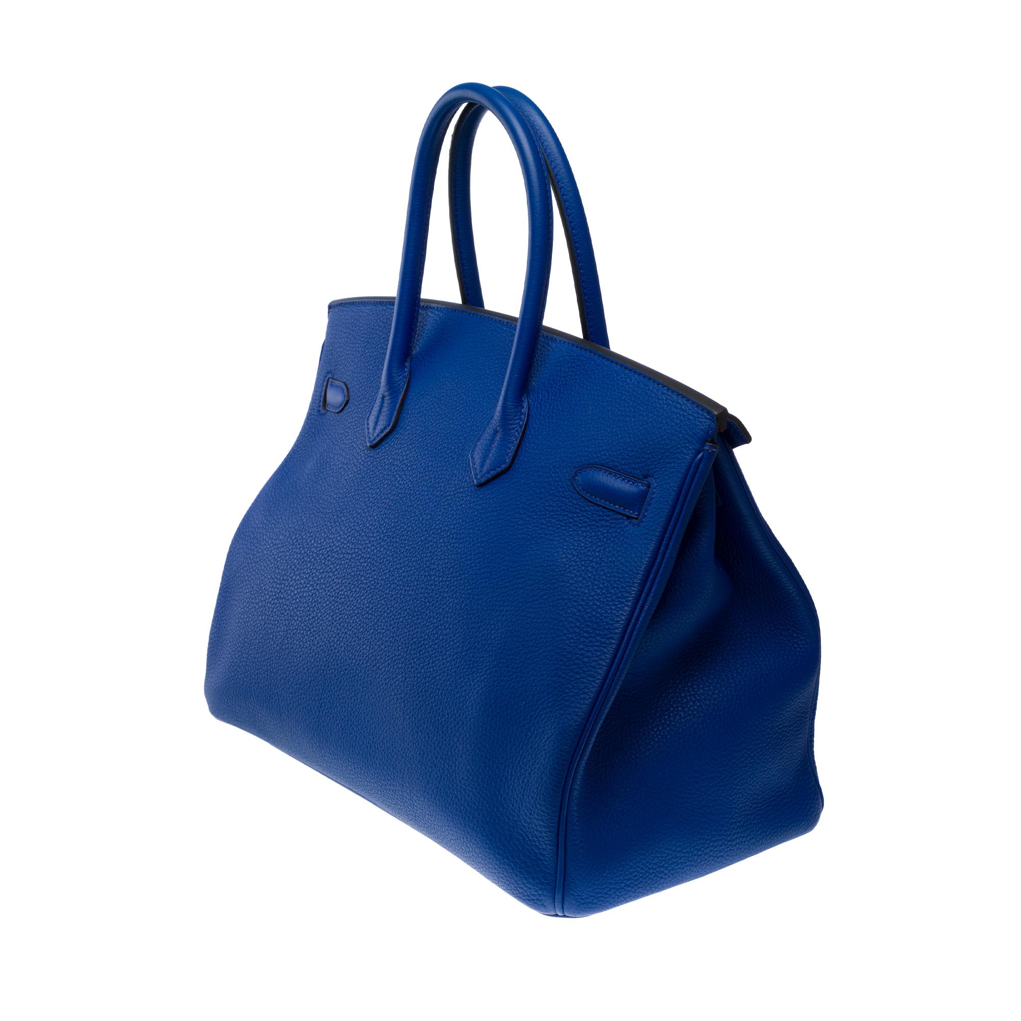 Hermès Birkin 35 HSS handbag in Electric Blue Togo&Fuchsia interior leather, PHW For Sale 3