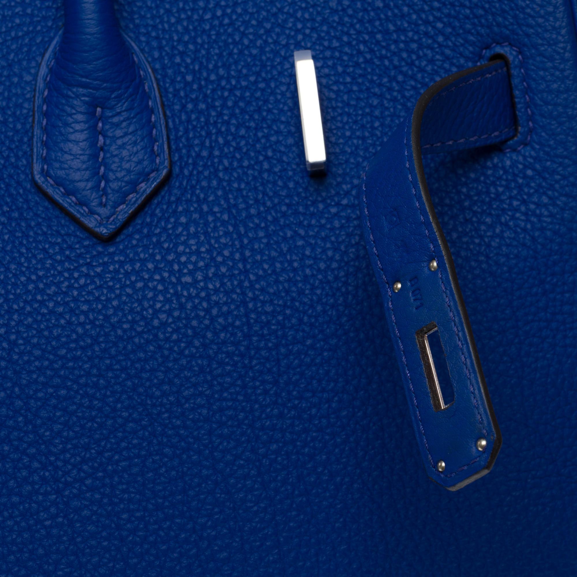 Hermès Birkin 35 HSS handbag in Electric Blue Togo&Fuchsia interior leather, PHW For Sale 5