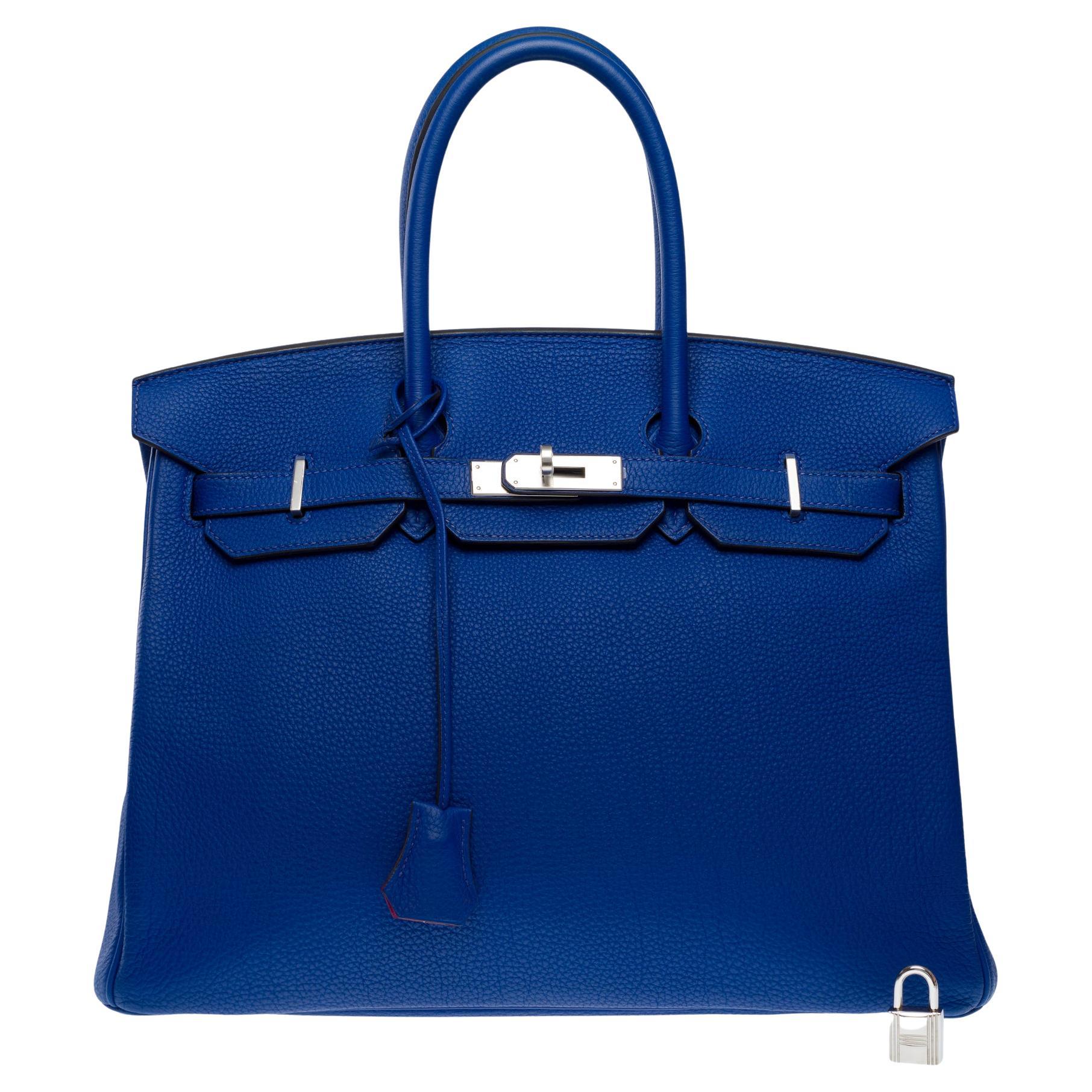 Hermès Birkin 35 HSS handbag in Electric Blue Togo&Fuchsia interior leather, PHW For Sale