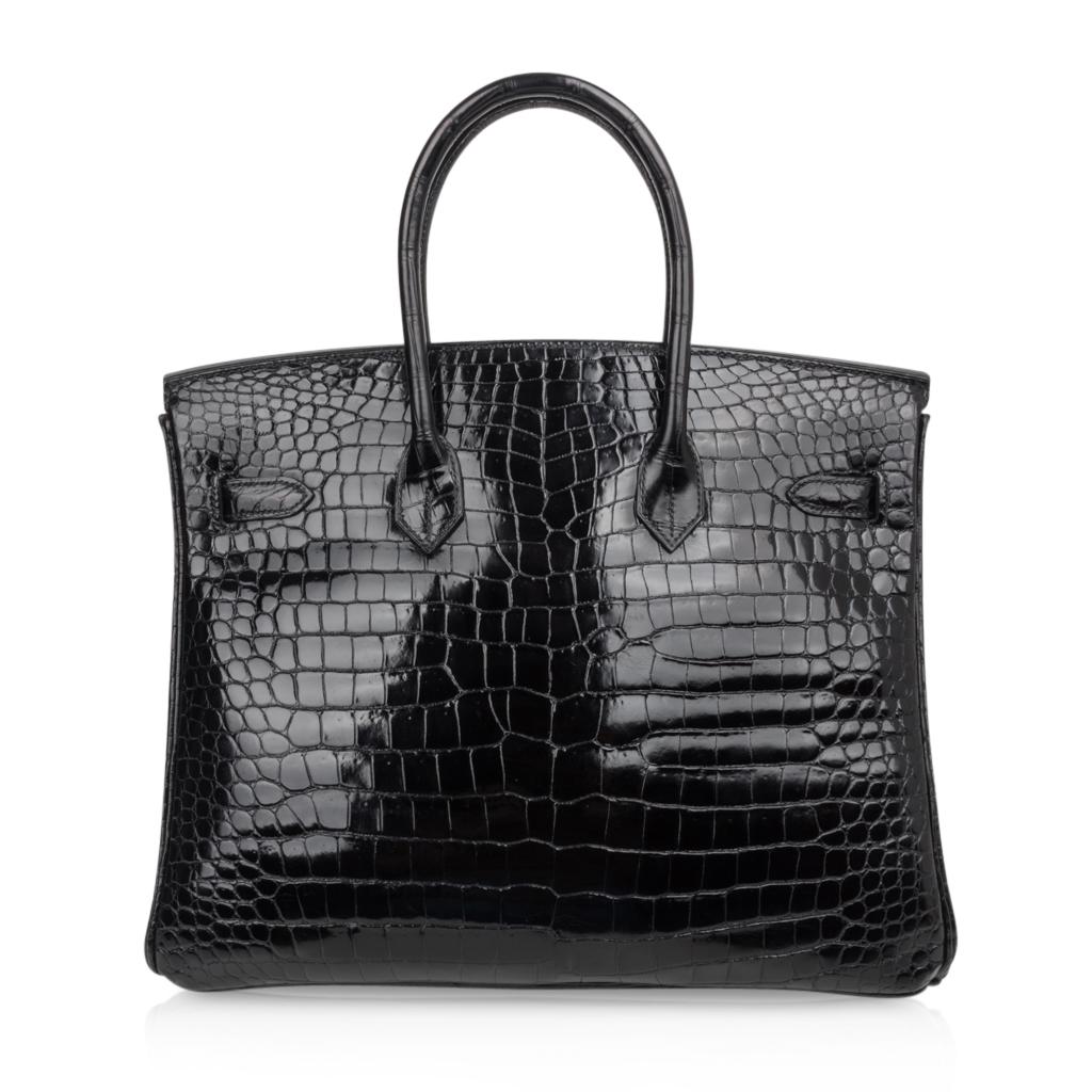 Hermes Birkin HSS 35 Porosus Crocodile Black Red La Rosee One of a Kind Bag For Sale 9