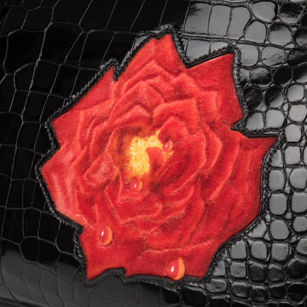 Women's Hermes Birkin HSS 35 Porosus Crocodile Black Red La Rosee One of a Kind Bag For Sale