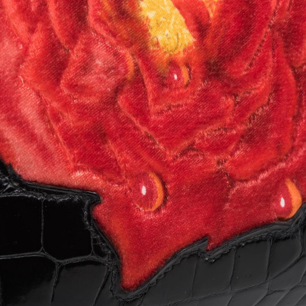 Hermes Birkin HSS 35 Porosus Crocodile Black Red La Rosee One of a Kind Bag For Sale 1