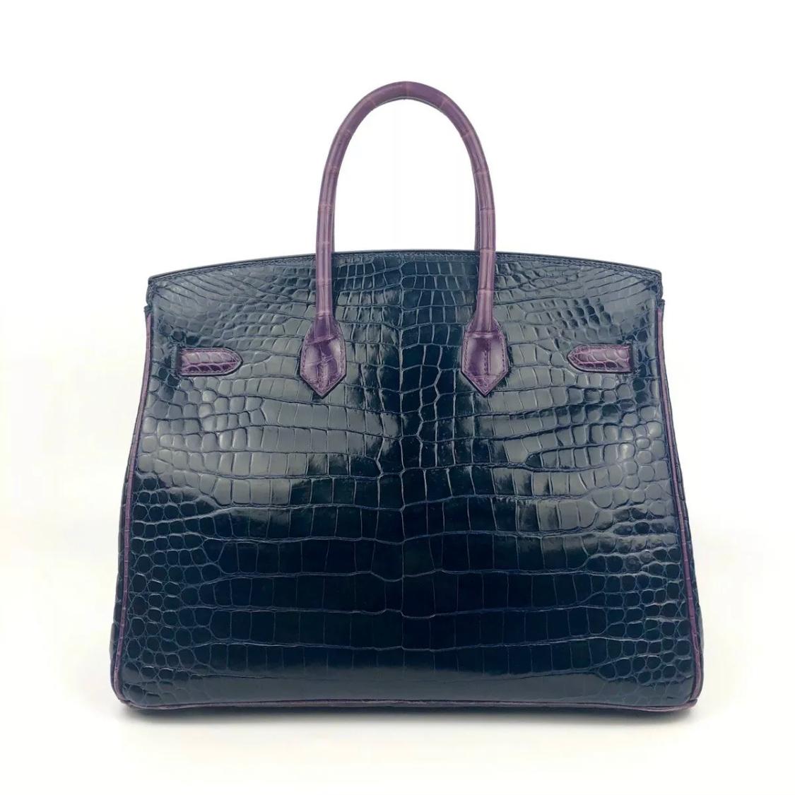 Hermes Birkin 35 HSS Special Oder Tri Color Graphite Blue Marine Violet Croc In Good Condition In Miami, FL