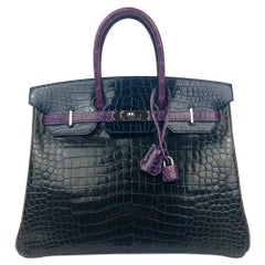 Hermes Birkin 35 HSS Special Oder Tri Color Graphite Blue Marine Violet Croc