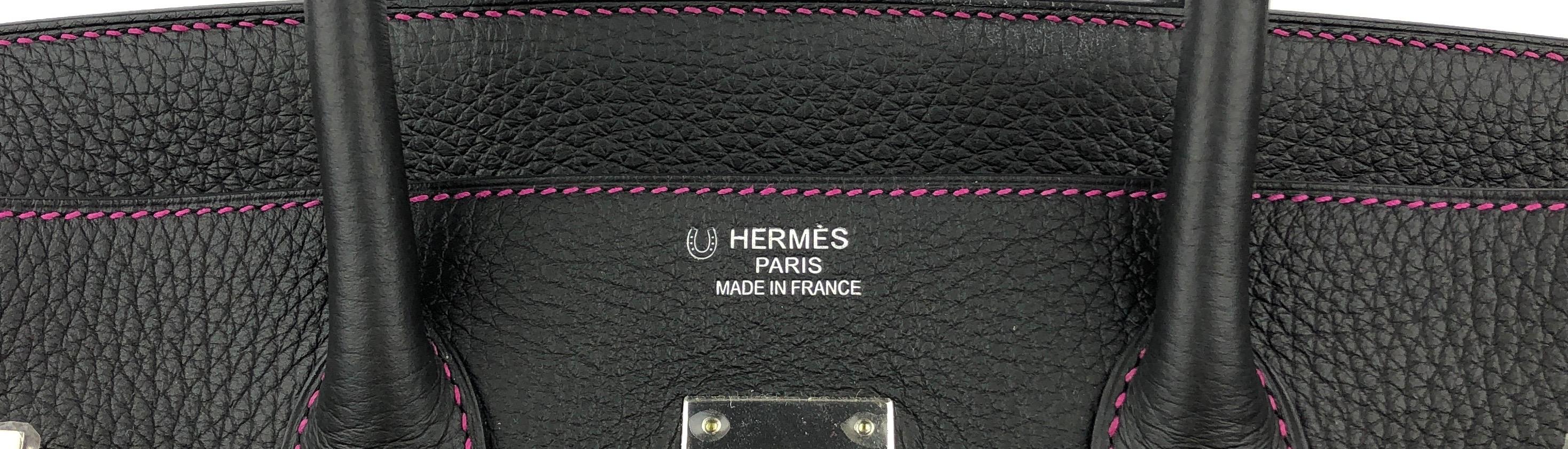 Hermes Birkin 35 HSS Special Order Black Bubblegum Pink Palladium Hardware  1