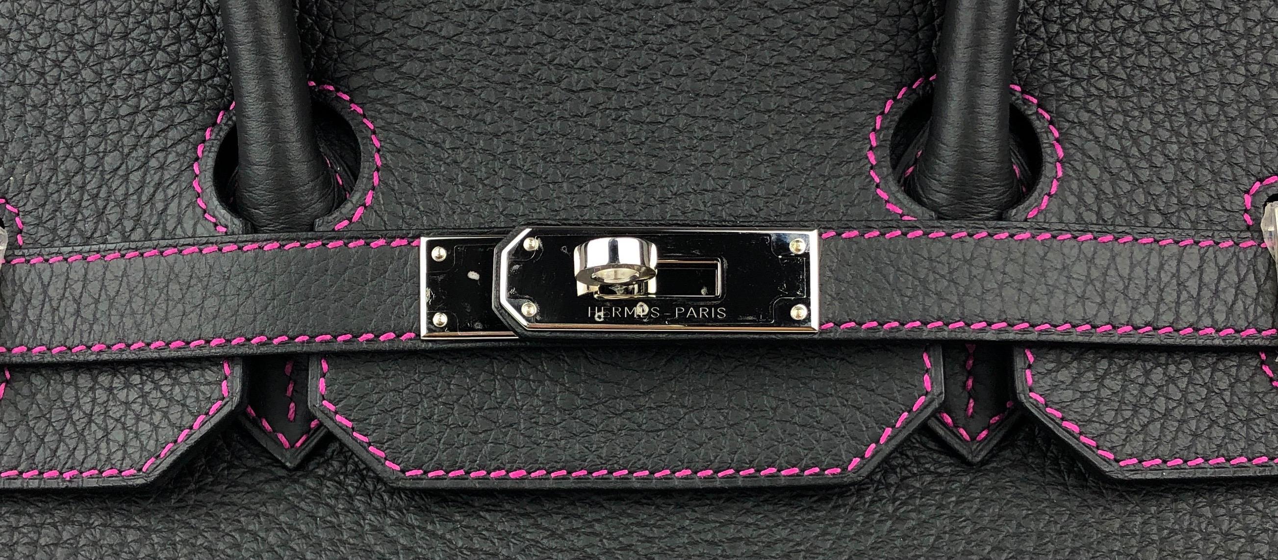 Hermes Birkin 35 HSS Special Order Black Bubblegum Pink Palladium Hardware  2