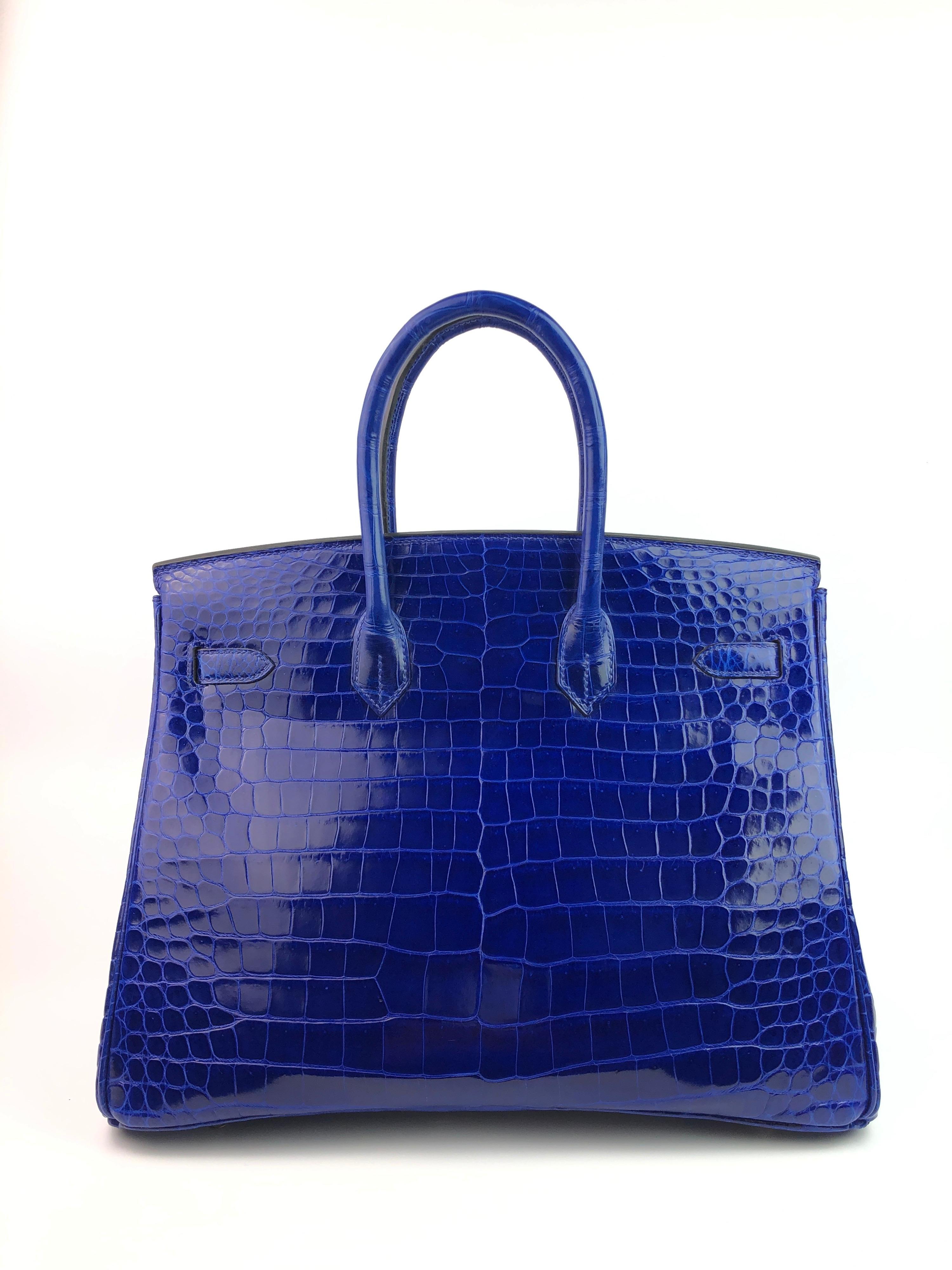 Hermes Birkin 35 HSS Special Order Blue Electric Rose Tyrien Pink Crocodile In Excellent Condition In Miami, FL