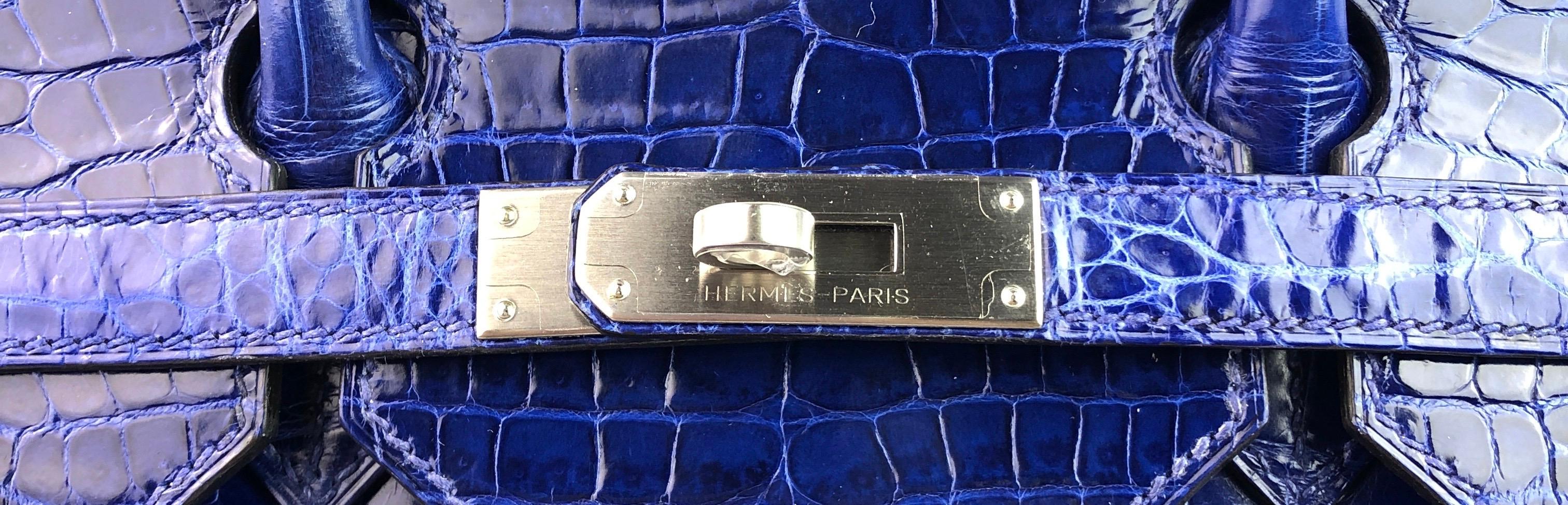 Women's or Men's Hermes Birkin 35 HSS Special Order Blue Electric Rose Tyrien Pink Crocodile