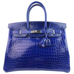 Hermes Birkin 35 HSS Sonderbestellung Blau Electric Rose Tyrien Rosa Krokodil