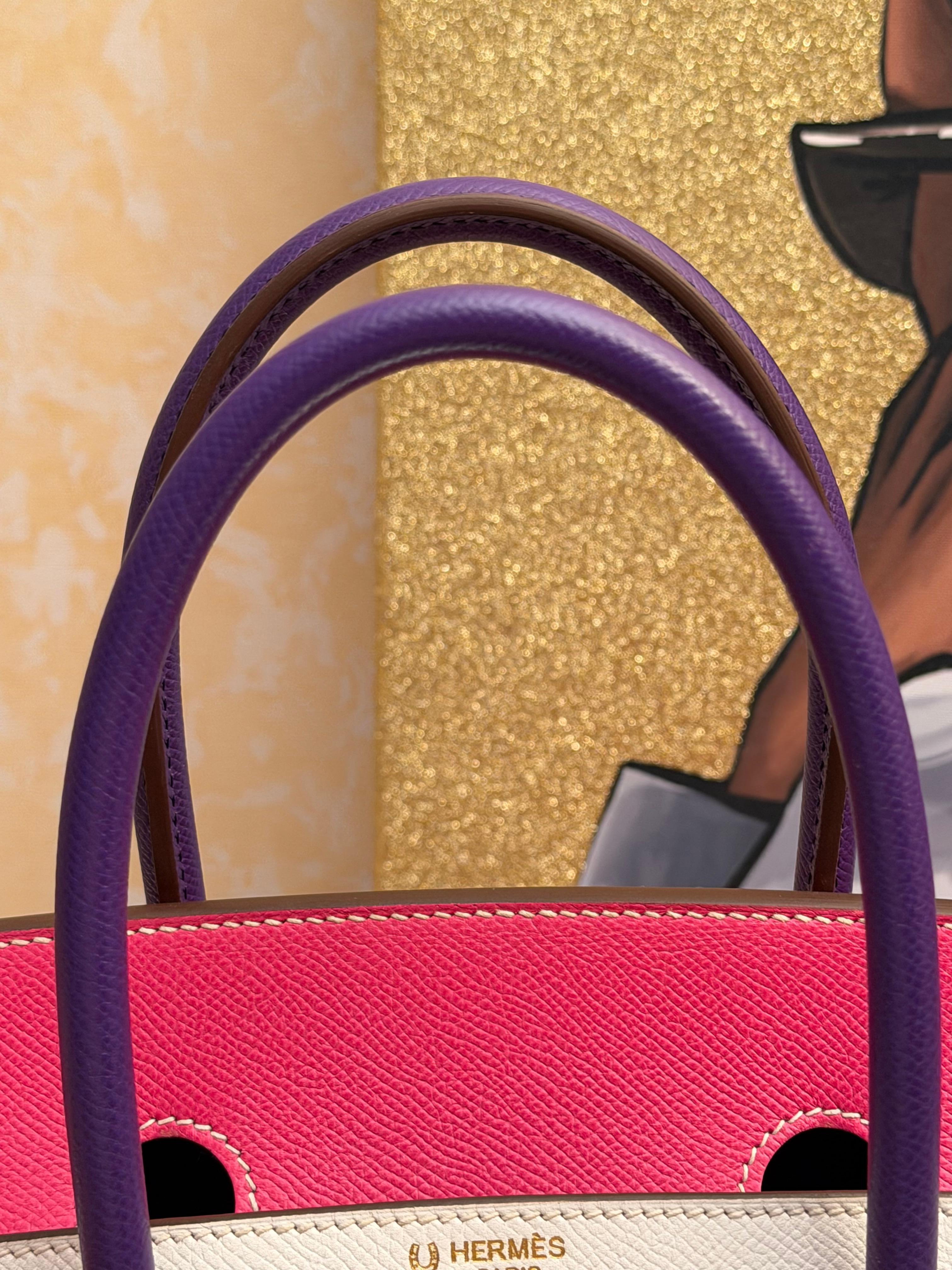 Hermes Birkin 35 HSS Tri Farbe weiß Anemone Rose Tyrien Epsom Tasche im Angebot 10
