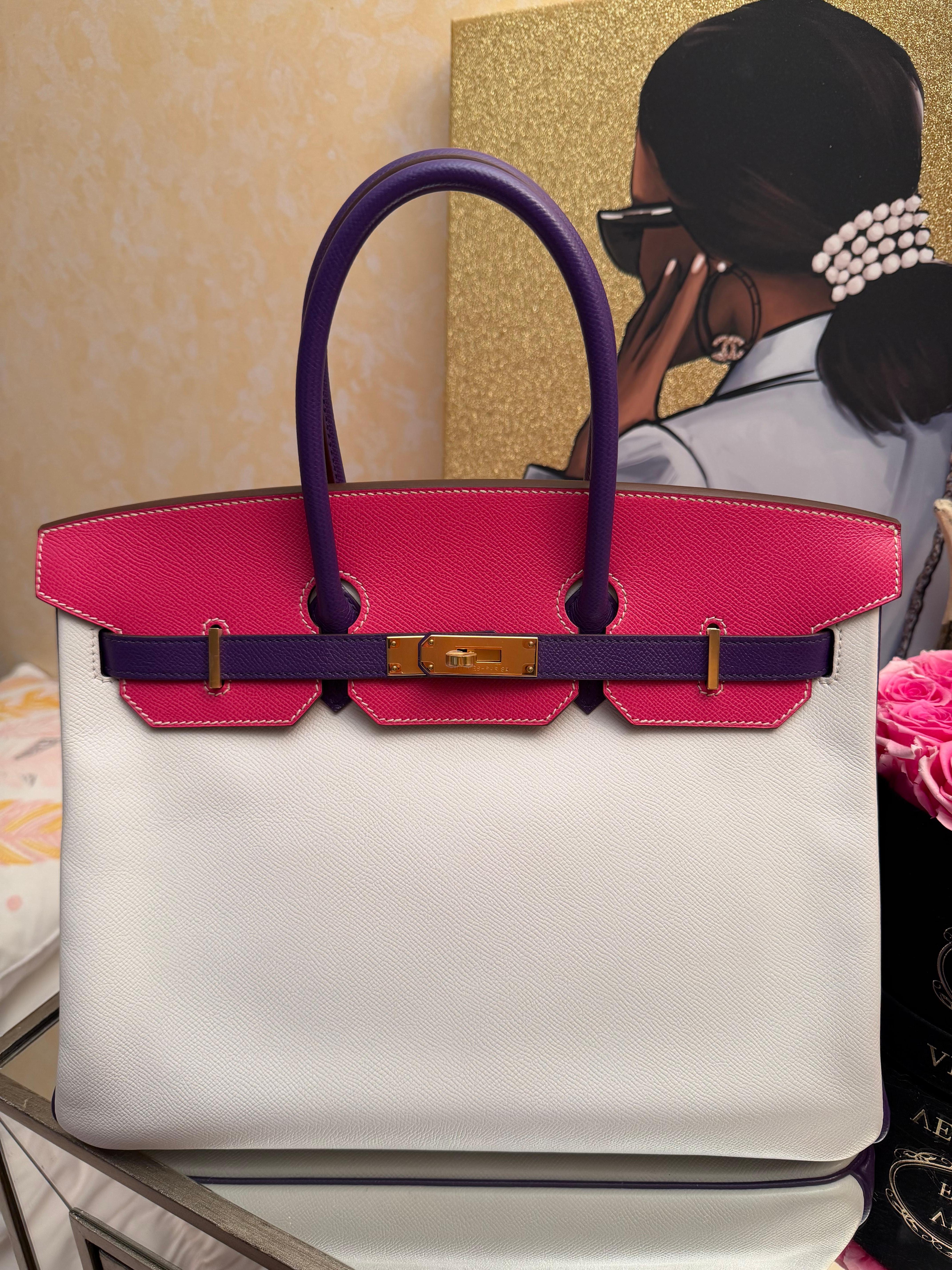 Hermes Birkin 35 HSS Tri Farbe weiß Anemone Rose Tyrien Epsom Tasche im Angebot 13