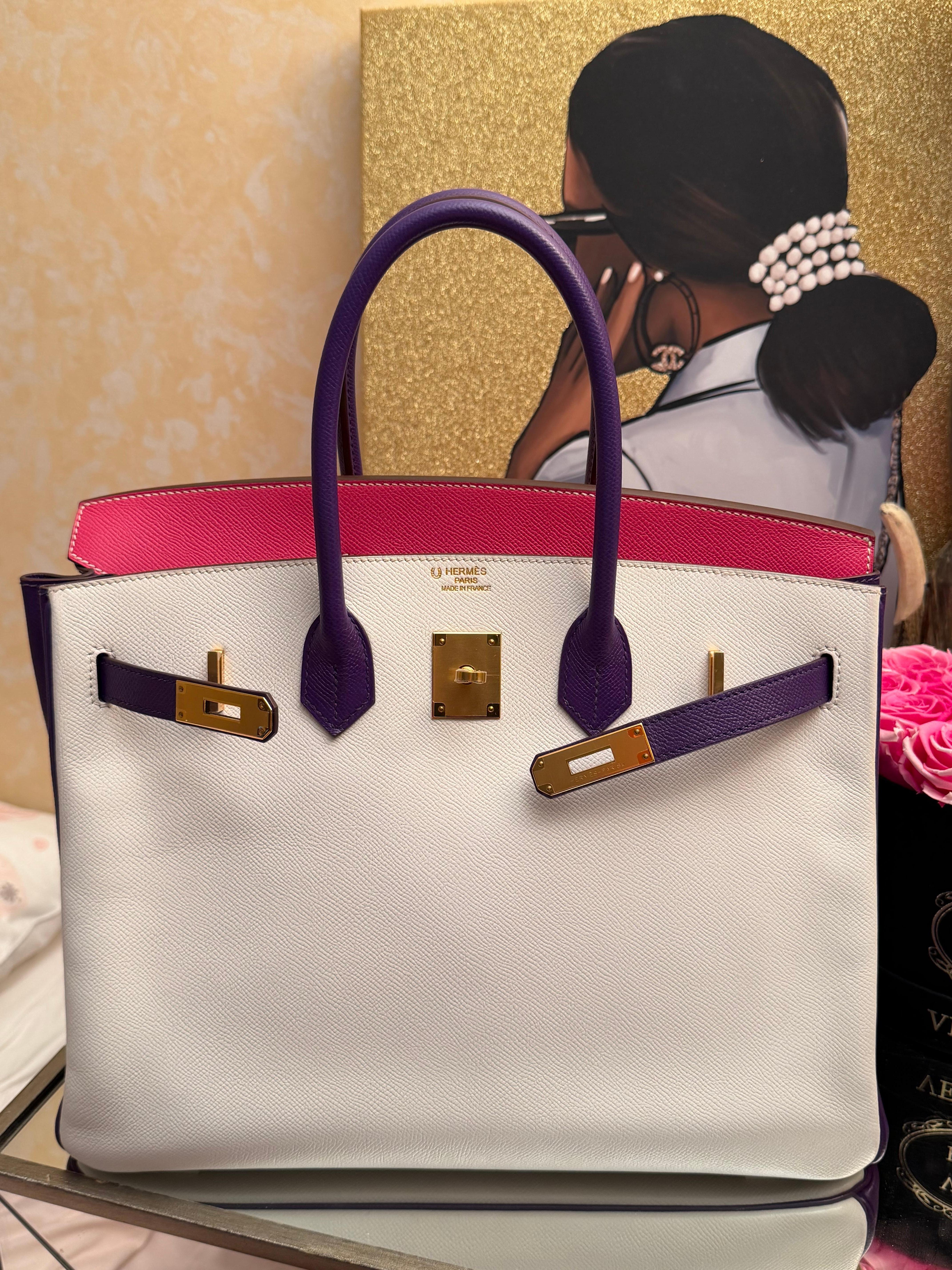 Hermes Birkin 35 HSS Tri Farbe weiß Anemone Rose Tyrien Epsom Tasche (Weiß) im Angebot