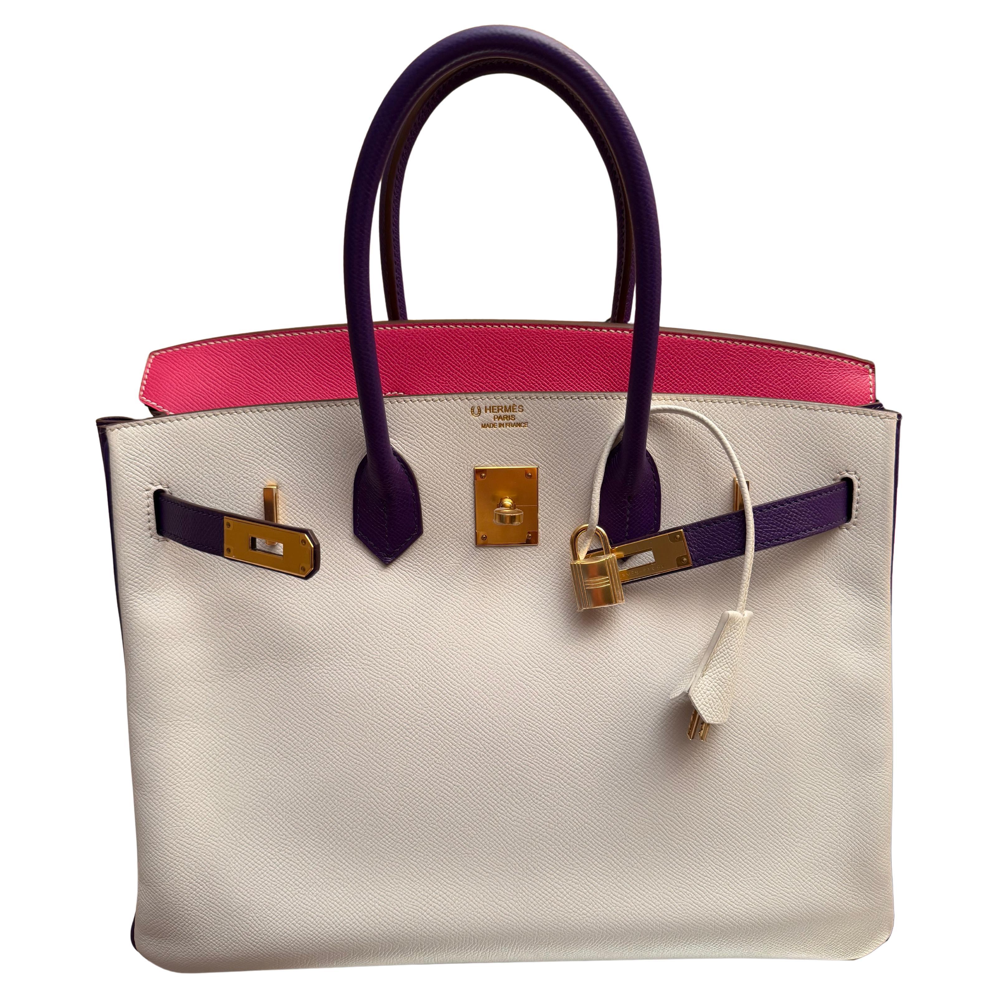 Hermes Birkin 35 HSS Tri Farbe weiß Anemone Rose Tyrien Epsom Tasche im Angebot