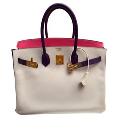 Hermes Birkin 35 HSS Tri color white anemone rose Tyrien Epsom bag