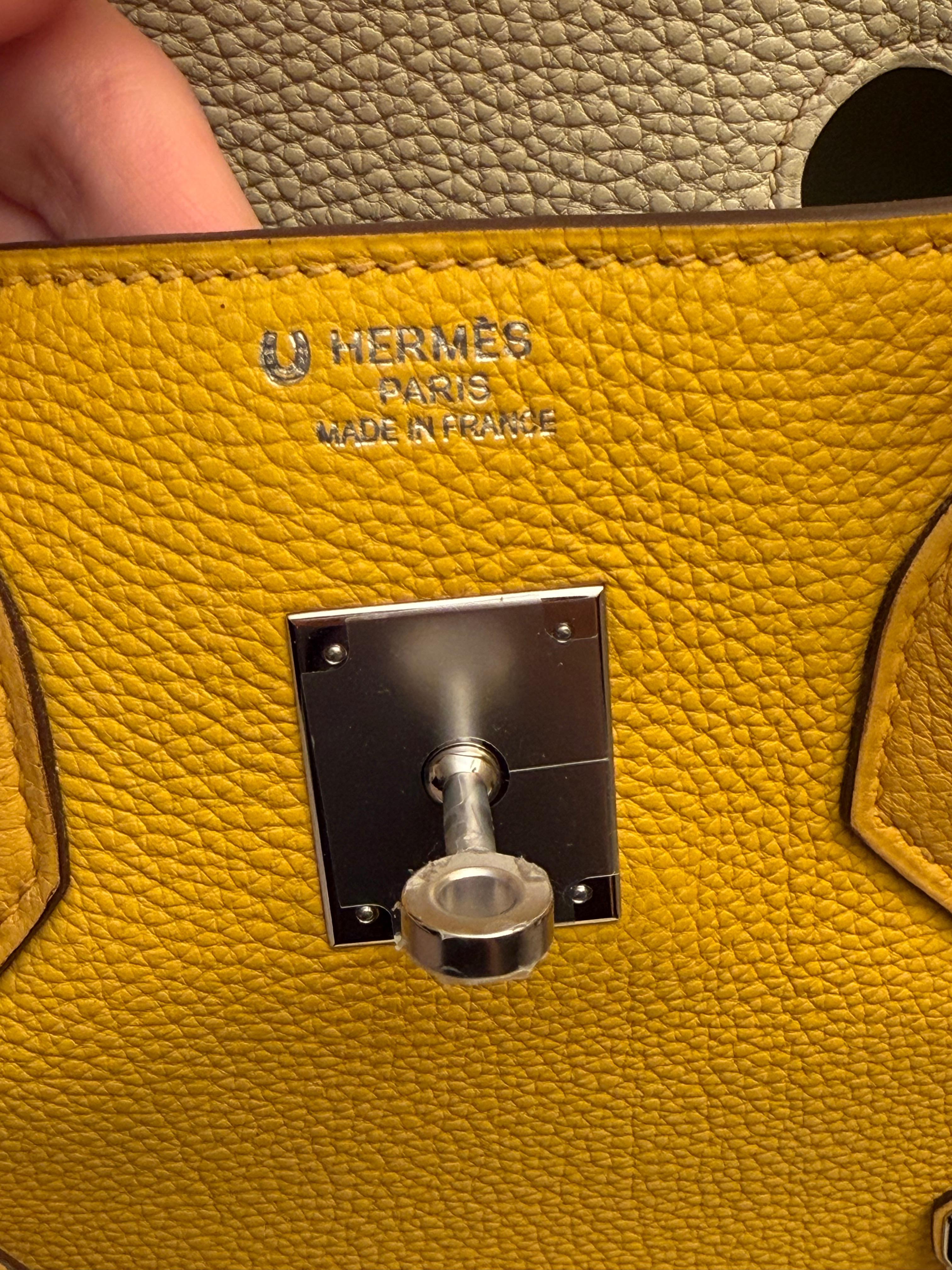 Borsa Hermes Birkin 35 Jaune Ambre e Craie HSS Togo in vendita 5