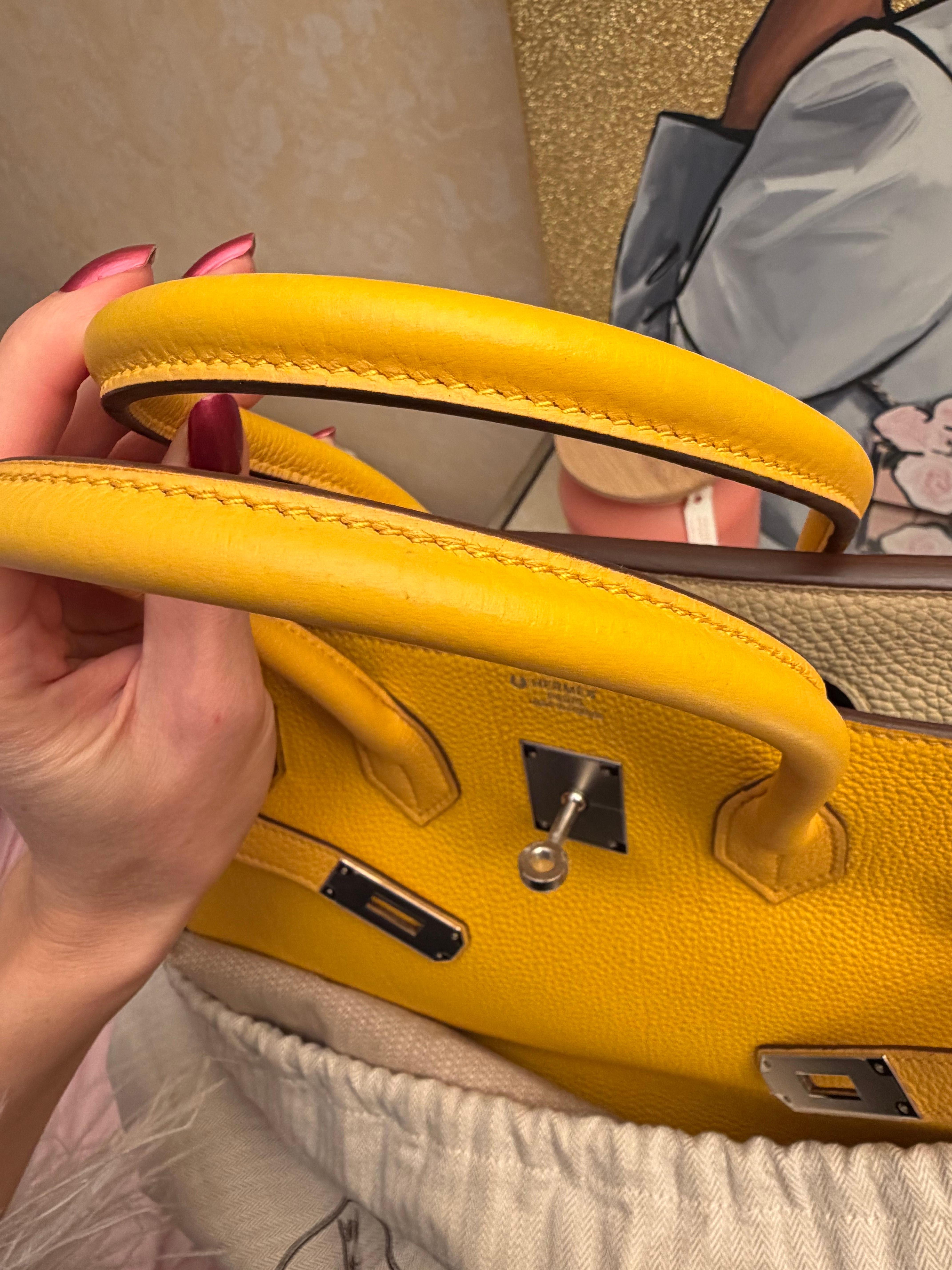 Borsa Hermes Birkin 35 Jaune Ambre e Craie HSS Togo in vendita 6