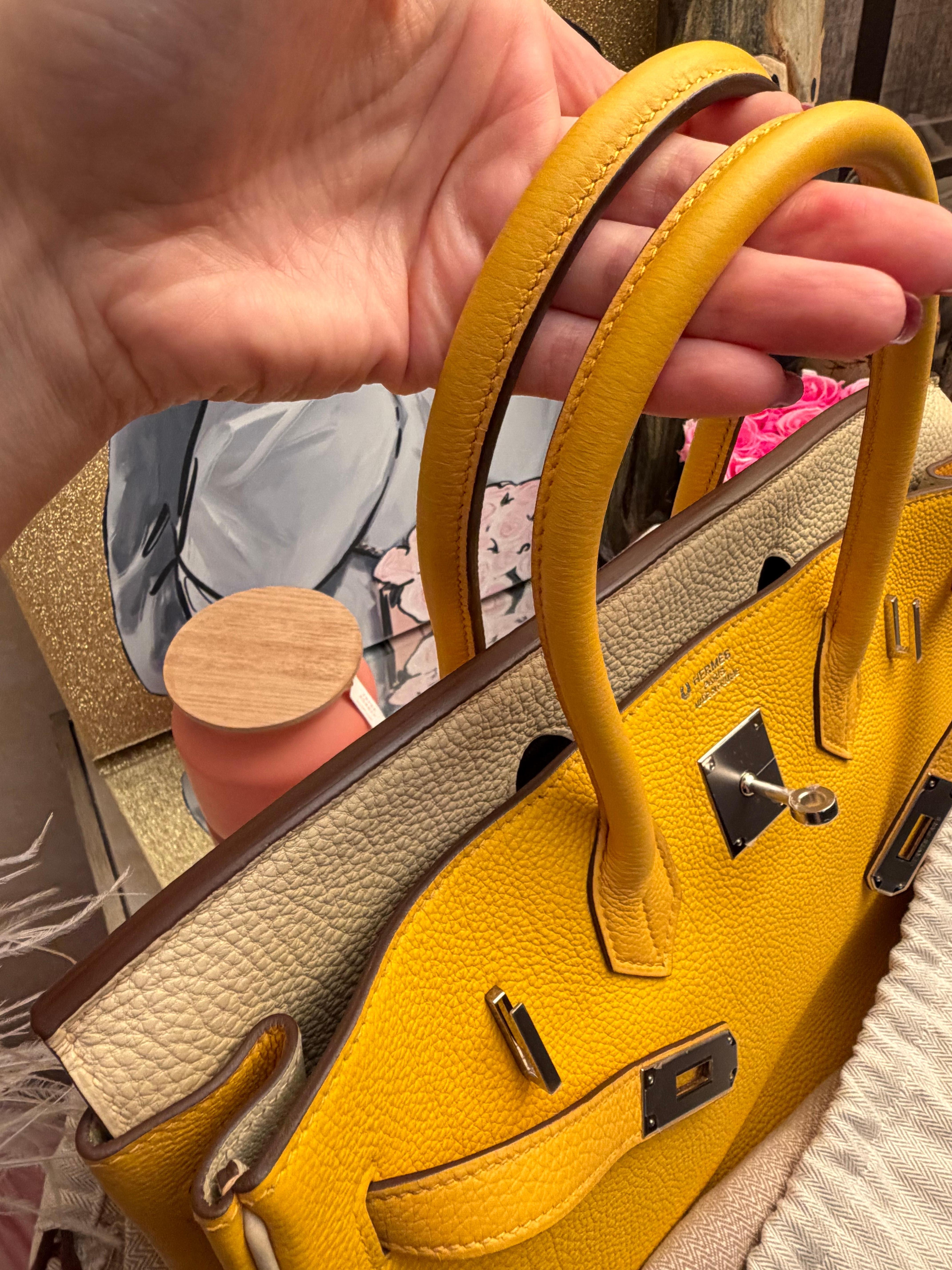 Borsa Hermes Birkin 35 Jaune Ambre e Craie HSS Togo in vendita 8